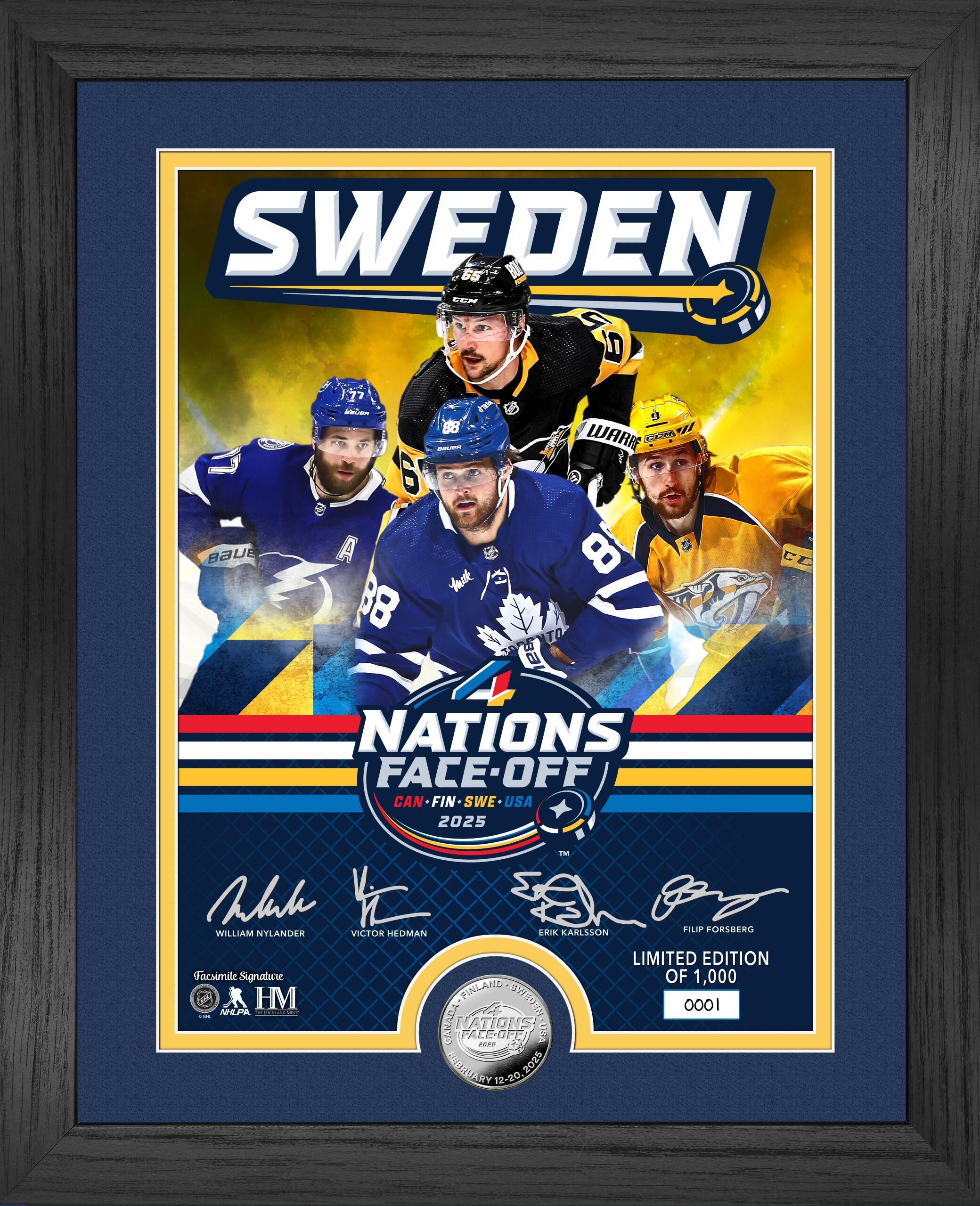 4 Nations Face Off Sweden 13x16 Silver Plated Coin Photo Mint