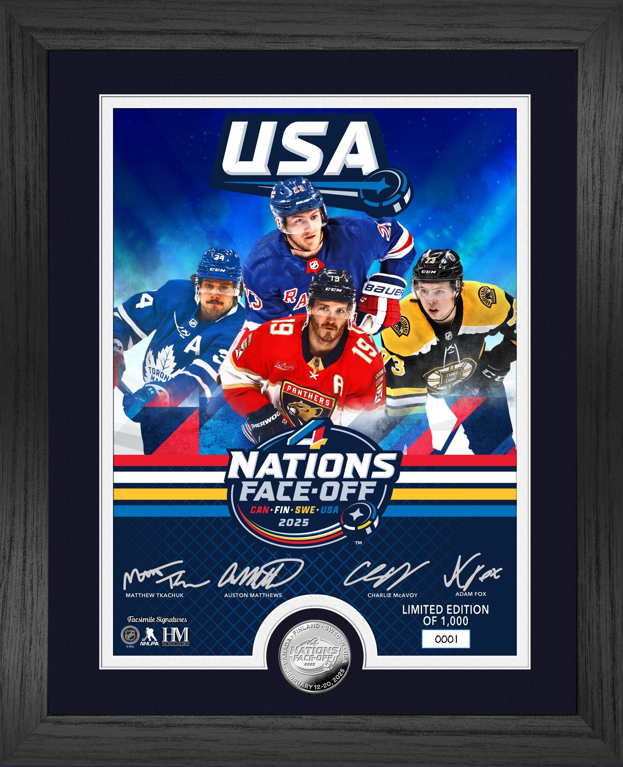 4 Nations Face Off USA 13x16 Silver Plated Coin Photo Mint
