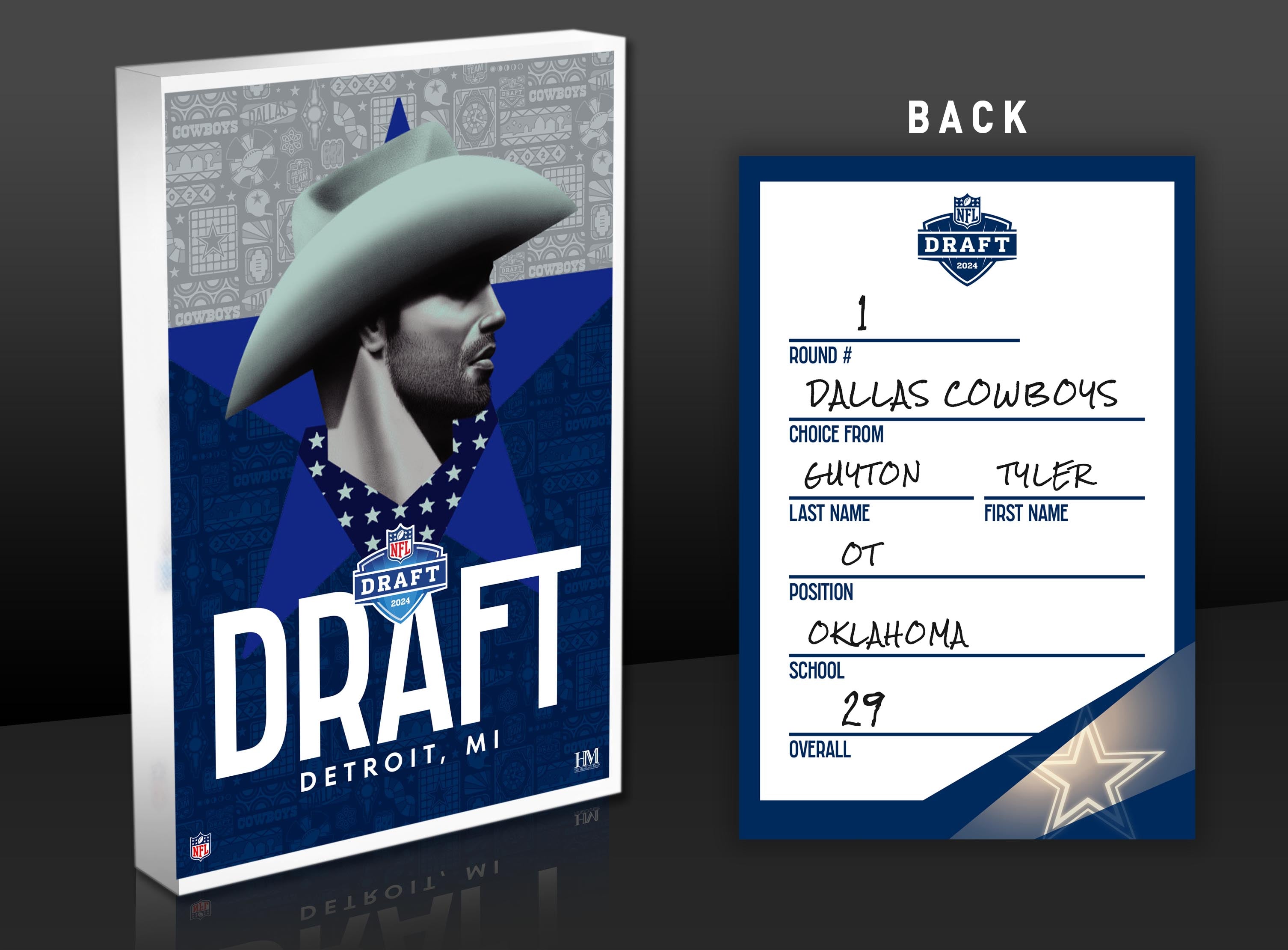Dallas Cowboys 2024 NFL Draft Card 3D Acrylic Block