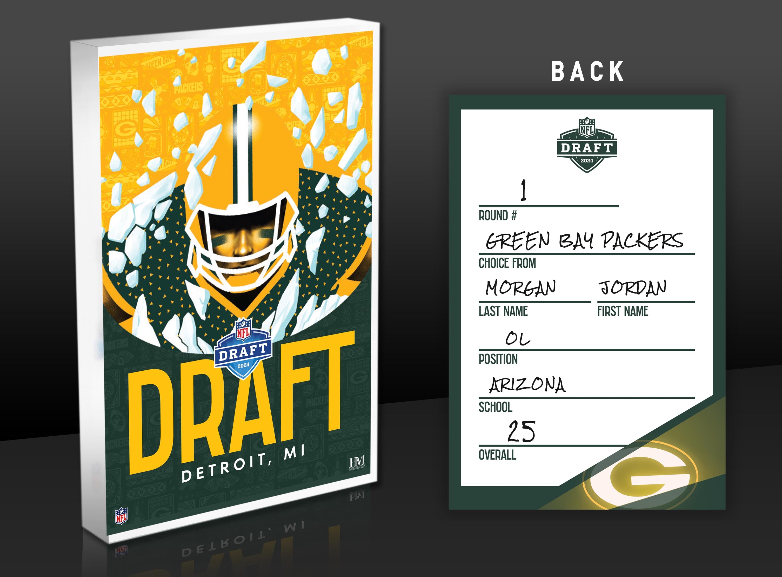 Green Bay Packers 2024 NFL Draft Card 3D Acrylic Block