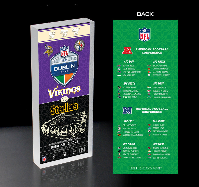 Minnesota Vikings vs. Pittsburgh Steelers 2025 Dublin International Game Ticket BlocKart