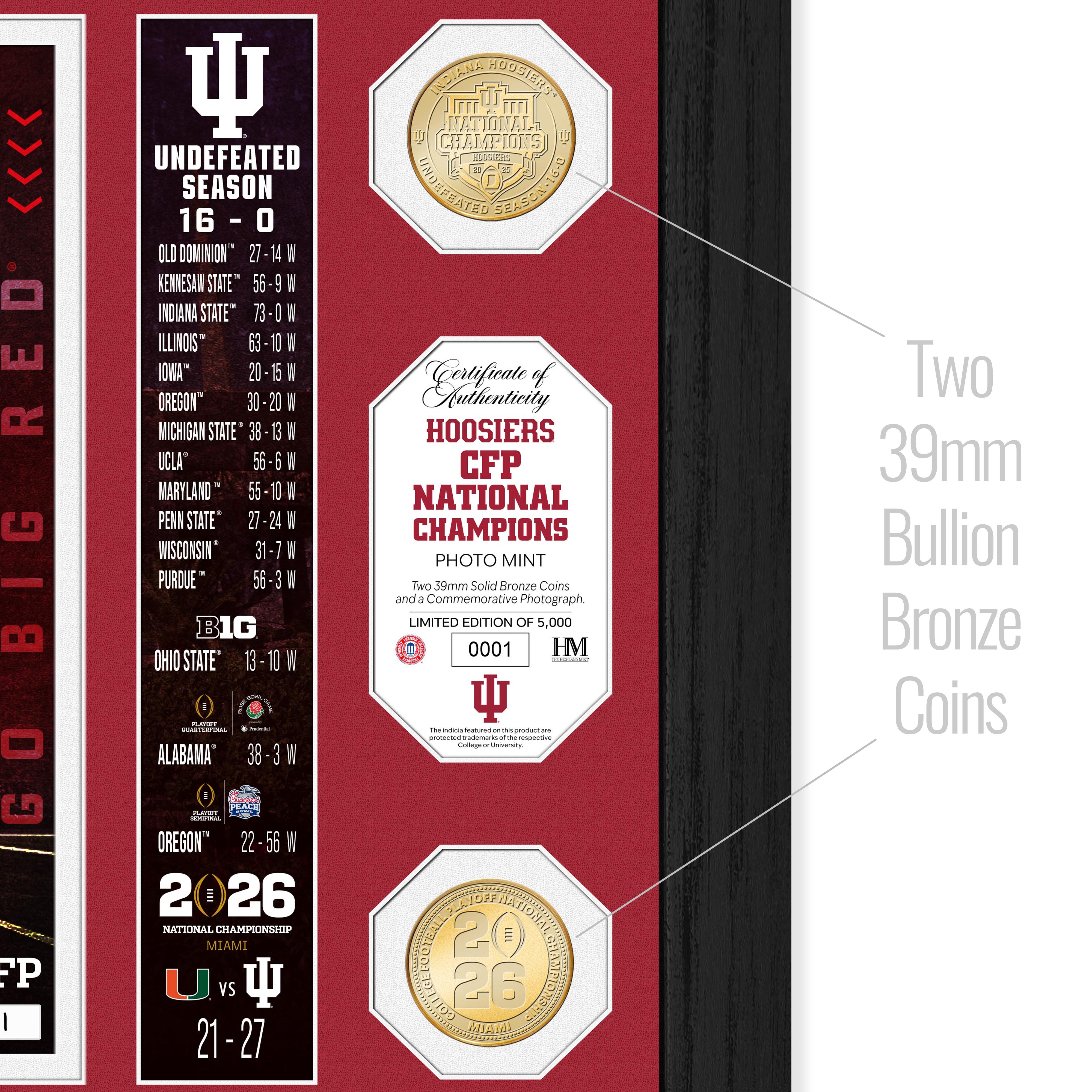 Indiana University 2025-26 CFP National Champions Team Force Bronze 2-Coin Photo Mint - Sports Fan Accessories Framed