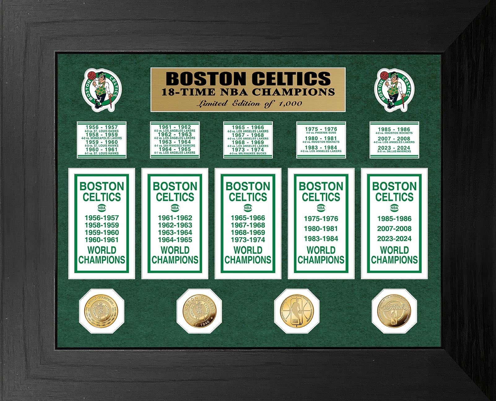 Boston Celtics Deluxe 18-Time NBA Champions Banner Collection Gold Coin Photo Mint