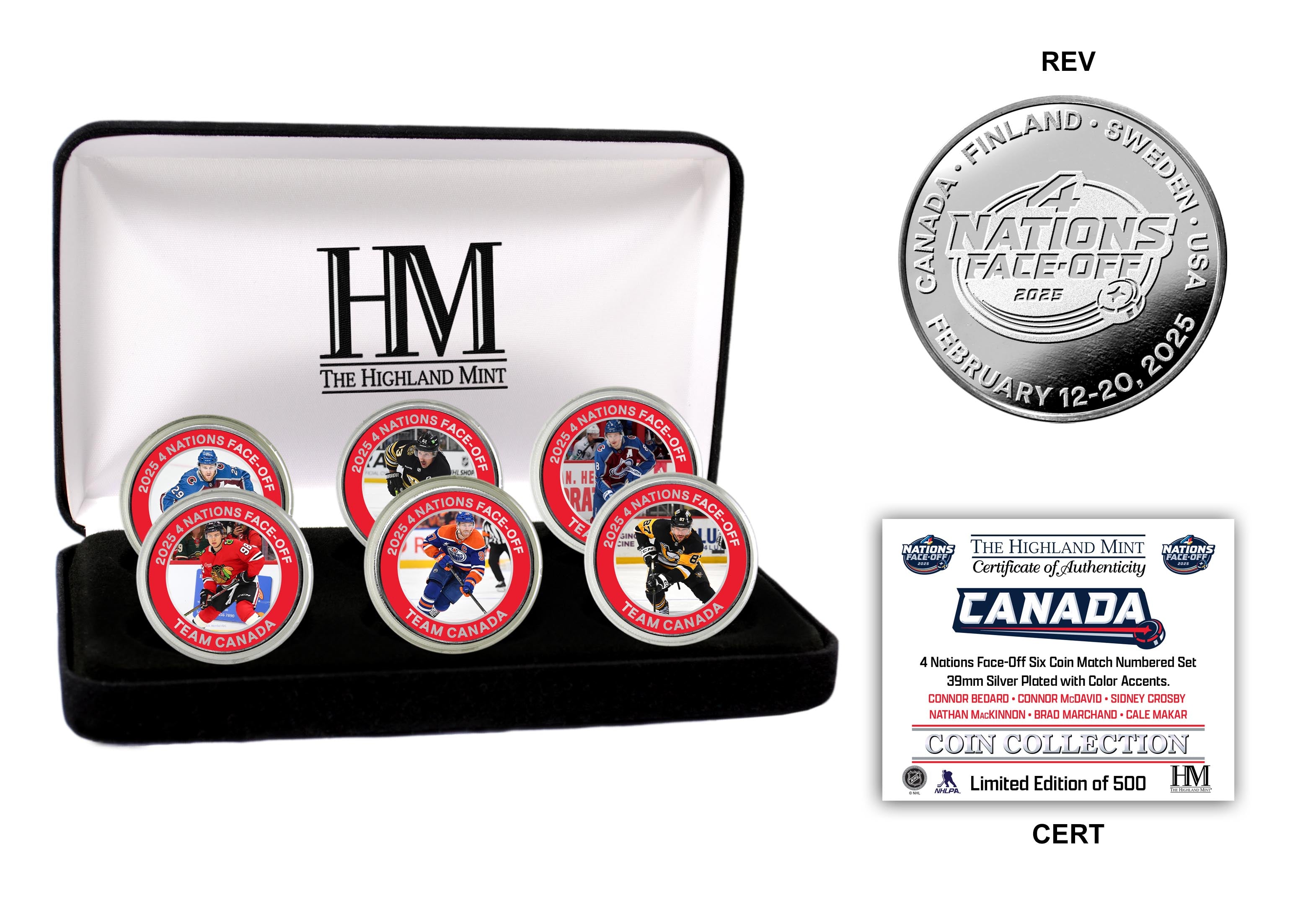 4 Nations Face Off Team Canada Six Silver Color Coins Set