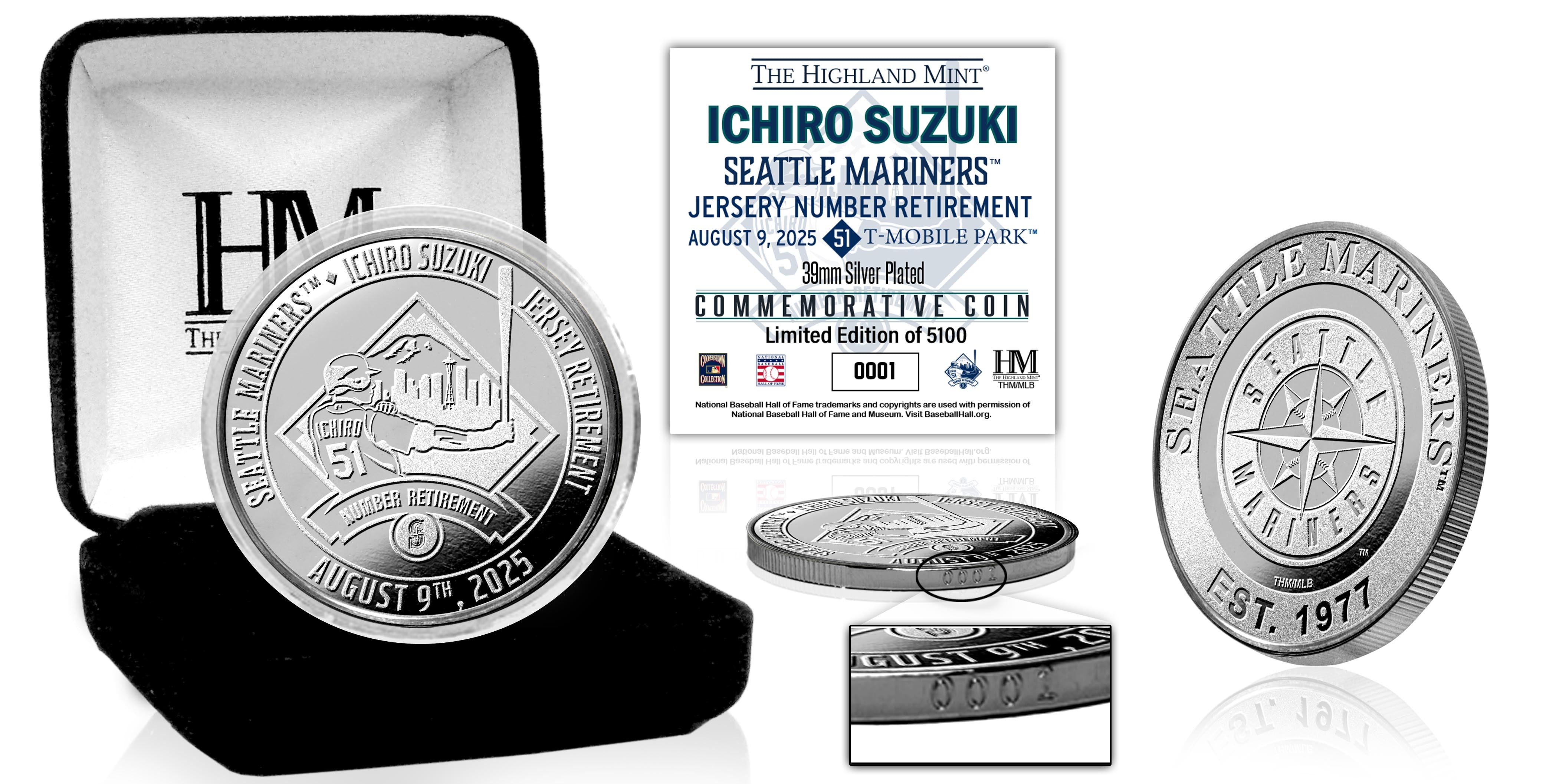 Ichiro Suzuki Seattle Mariners Jersey Retirement Silver Coin