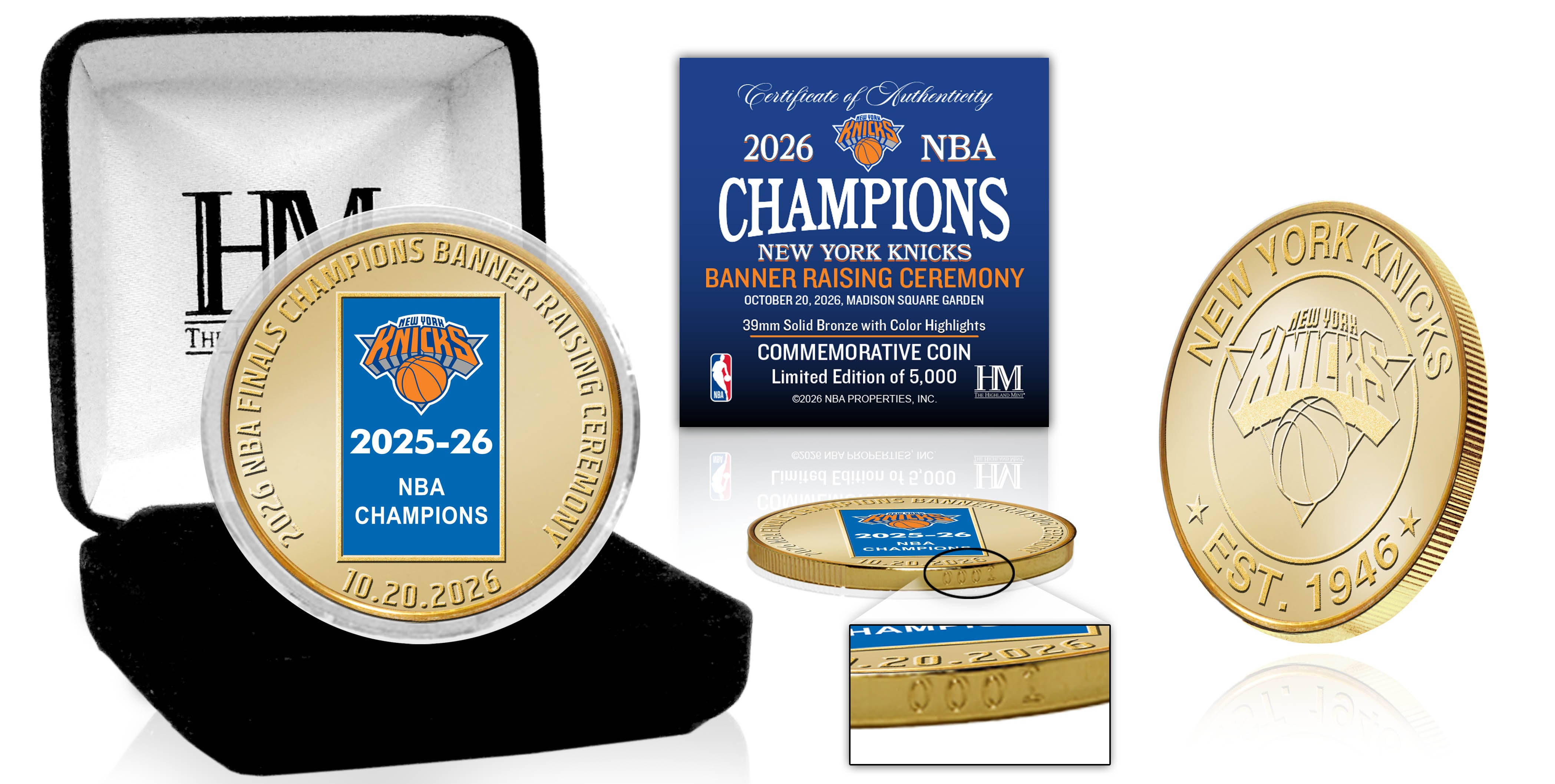 The Highland Mint WBC2009 チャンピオンパネル New York Knicks 2026 NBA Champions Banner Raising Ceremony Bronze