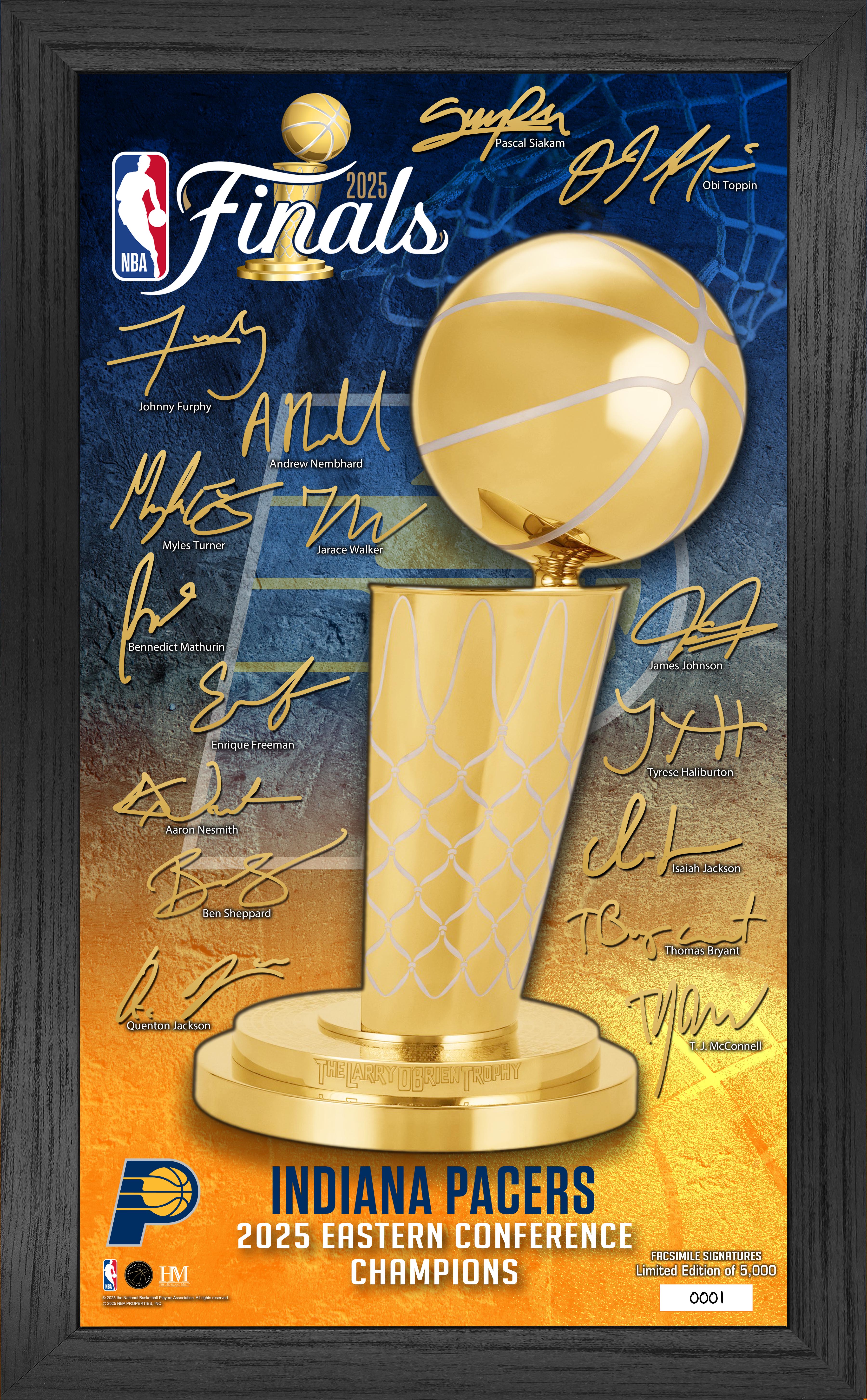 Indiana Pacers 2025 NBA Eastern Conference Champions Signature Trophy Frame