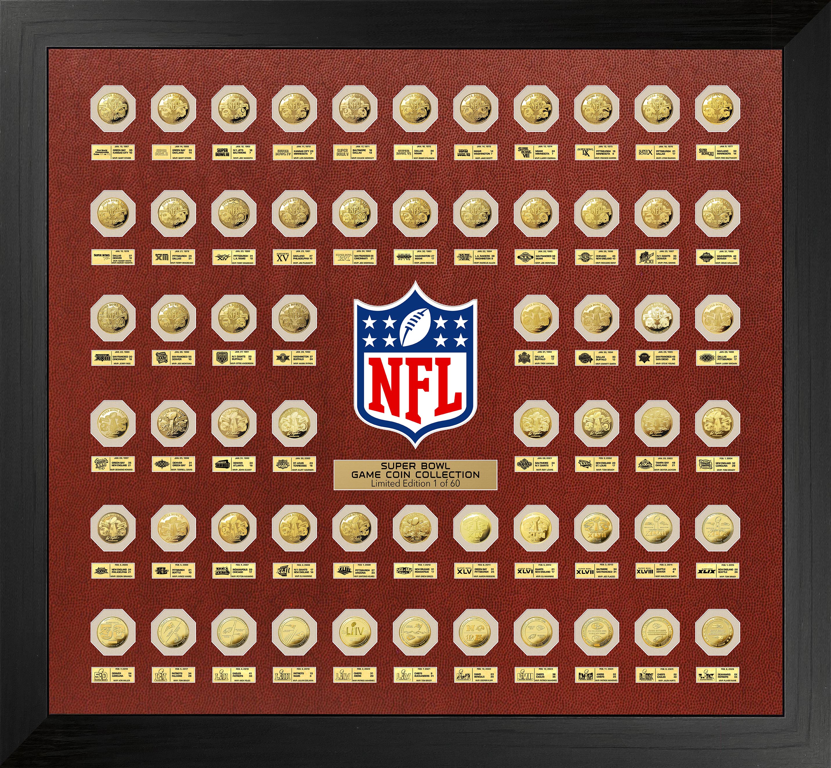 Super Bowl 60th Anniversary Gold Game-Coin Collection Frame