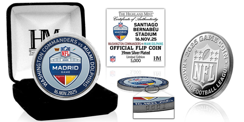 Washington Commanders vs. Miami Dolphins 2025 Madrid International Game Silver Color Coin