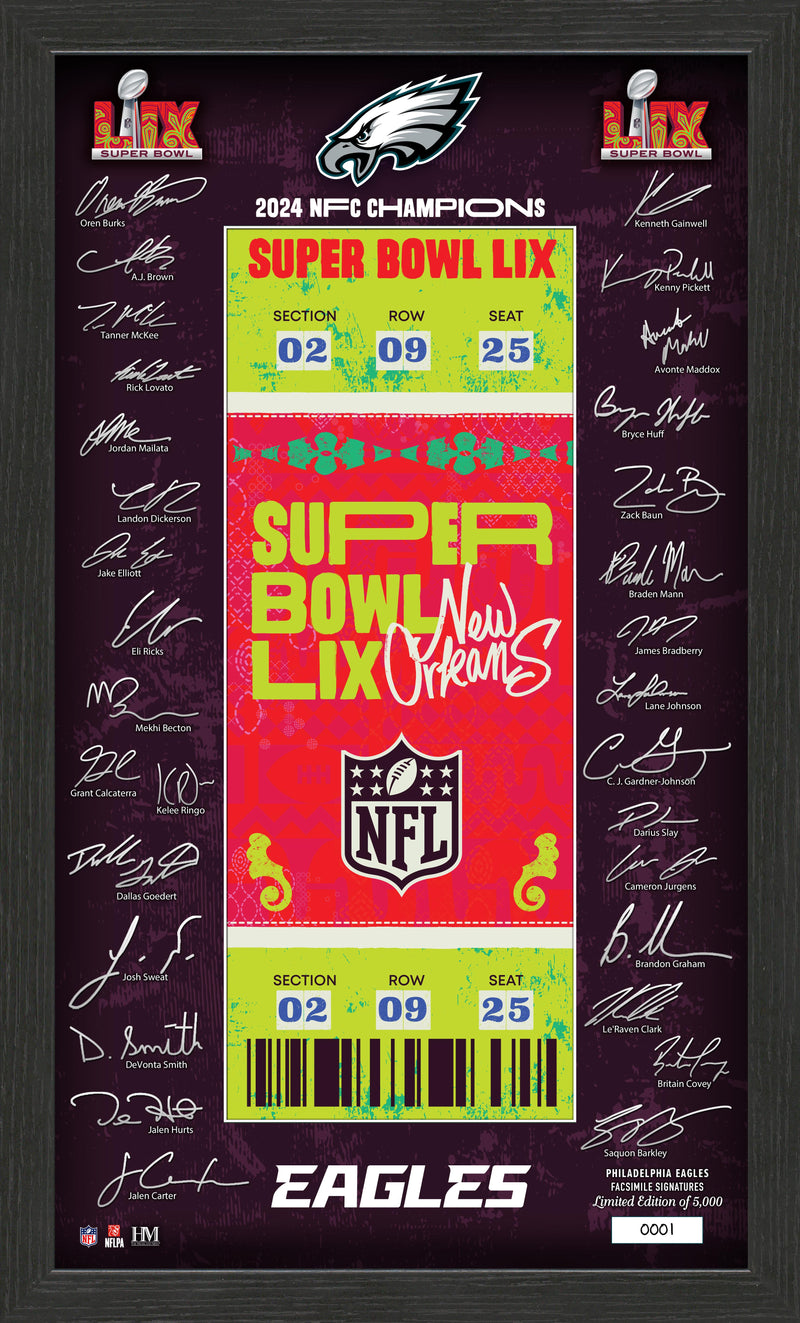 Philadelphia Eagles Super Bowl LIX Signature Ticket Frame - Framed
