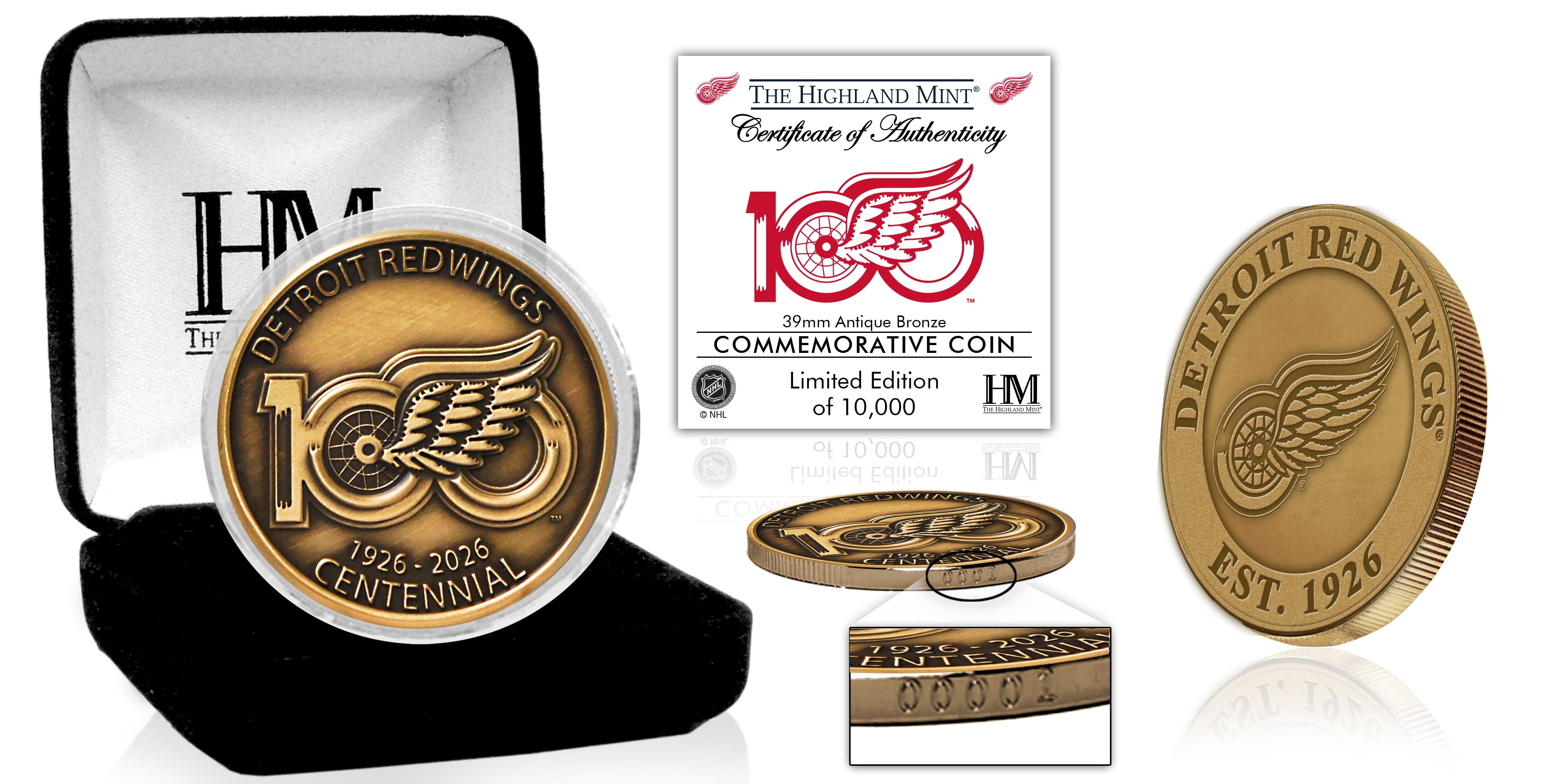 Detroit Red Wings 100th Anniversary Antique Bronze Coin