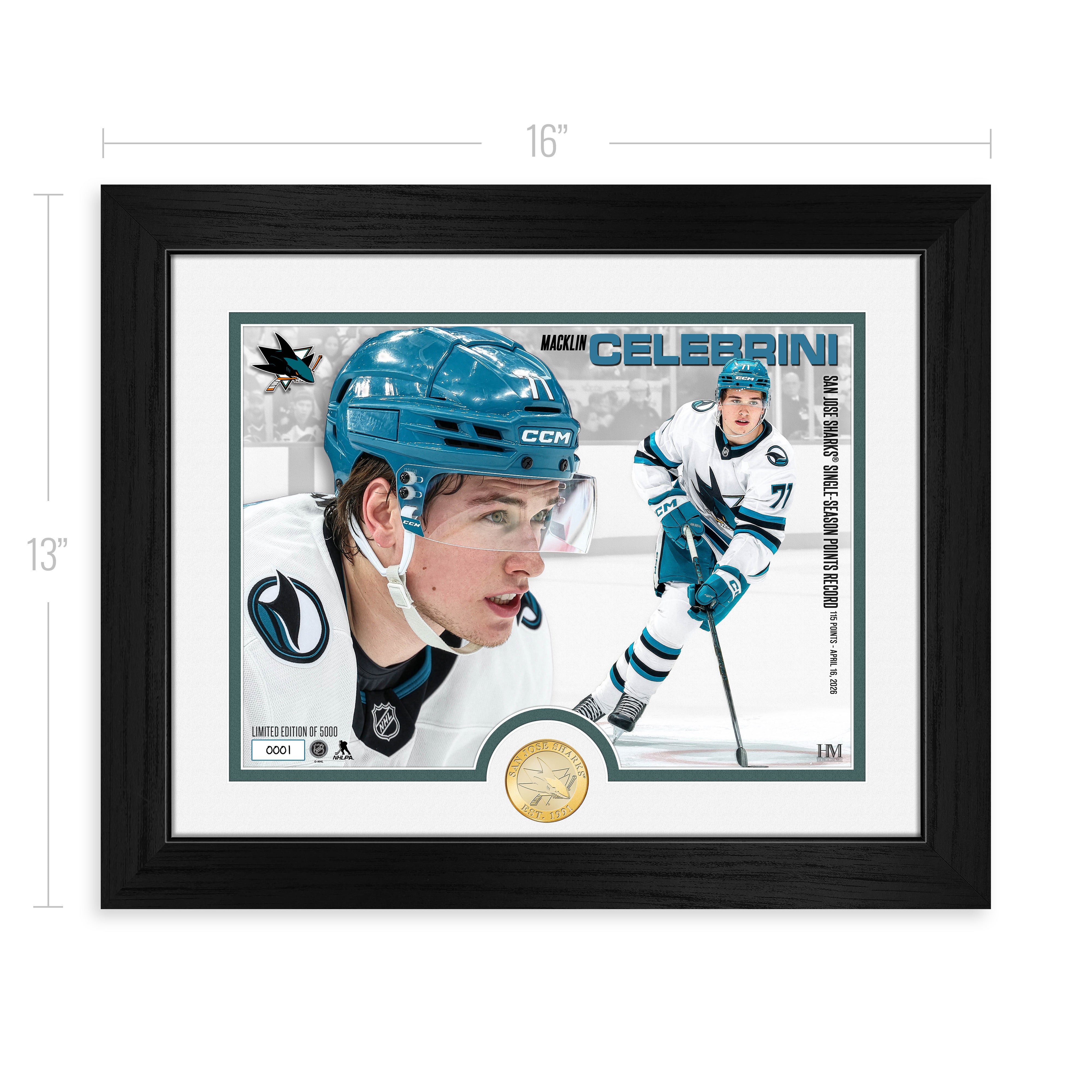Macklin Celebrini San Jose Sharks Single-Season Points Record Bronze Coin Photo Mint