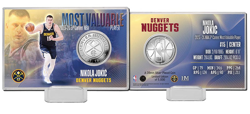Nikola Jokic 2024 NBA MVP Silver Coin Card - Acrylic