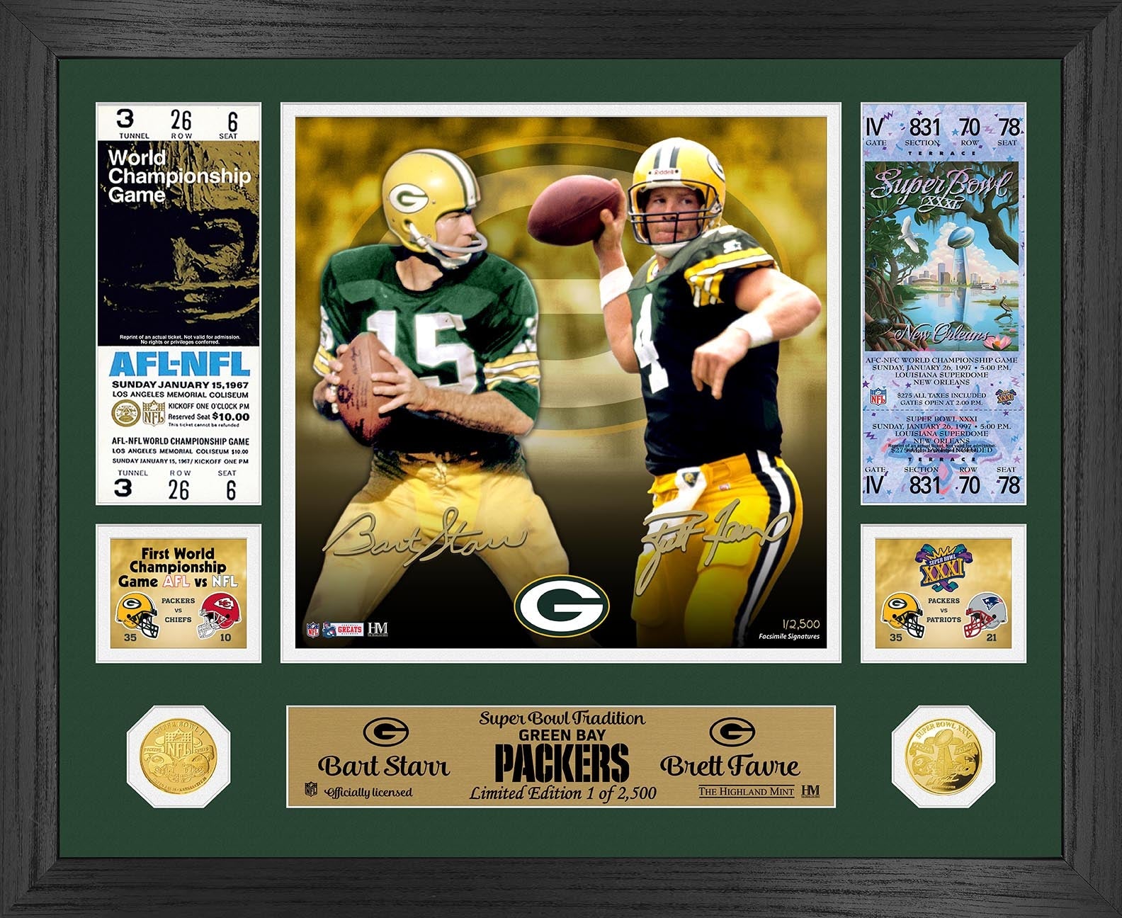 brett favre limited edition card Bart Starr Brett Favre Super Bowl Traditions Bronze Coin Photo Mint