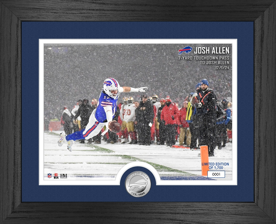 Josh Allen Snow Game TD Silver Coin Photo Mint - Framed