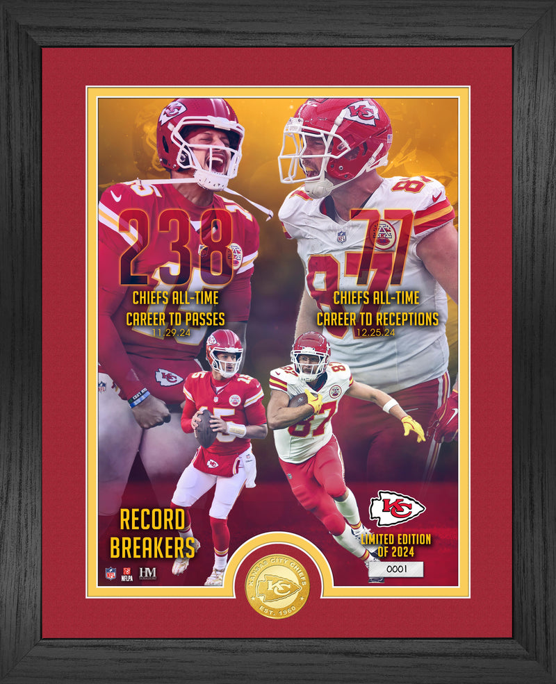 Mahomes & Kelce Chiefs Record Breakers Bronze Coin Photo Mint