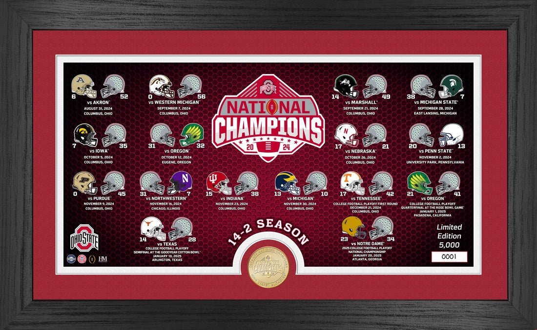 Ohio State Buckeyes 2025 CFP Football National Champions Season Match Ups Bronze Coin Photo Mint - Framed