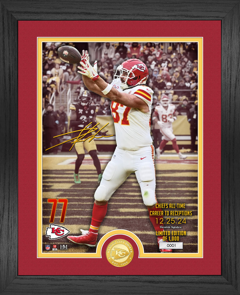 Travis Kelce Chiefs TD Pass Receiving Record Bronze Coin Photo Mint - Framed