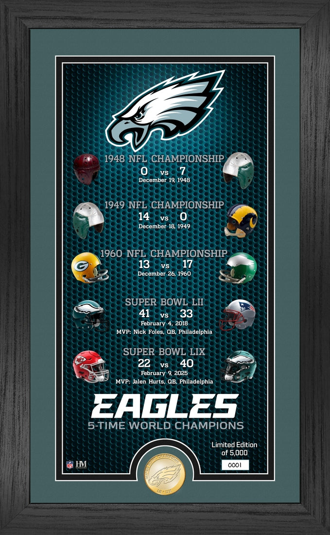 Philadelphia Eagles 2-Time Super Bowl Champions Legacy Bronze Coin Photo Mint - Framed
