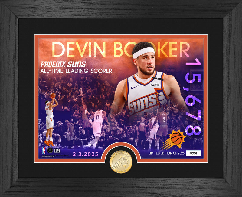 Devin Booker Phoenix Suns Franchise Points Record Bronze Coin Photo Mint - Framed
