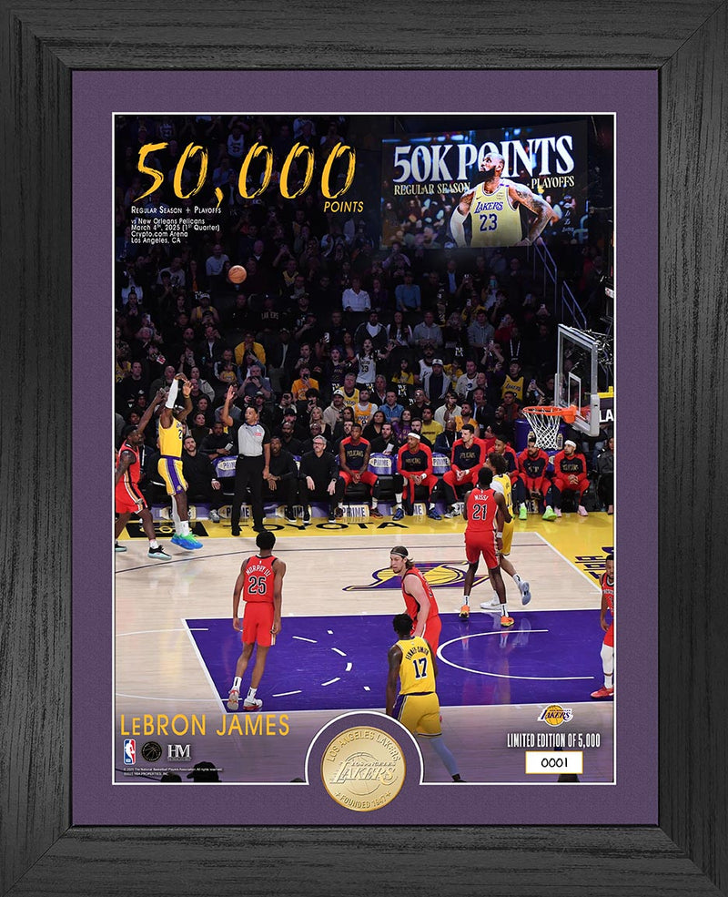 Lebron James 50,000 Career Points Bronze Coin Photo Mint - Framed
