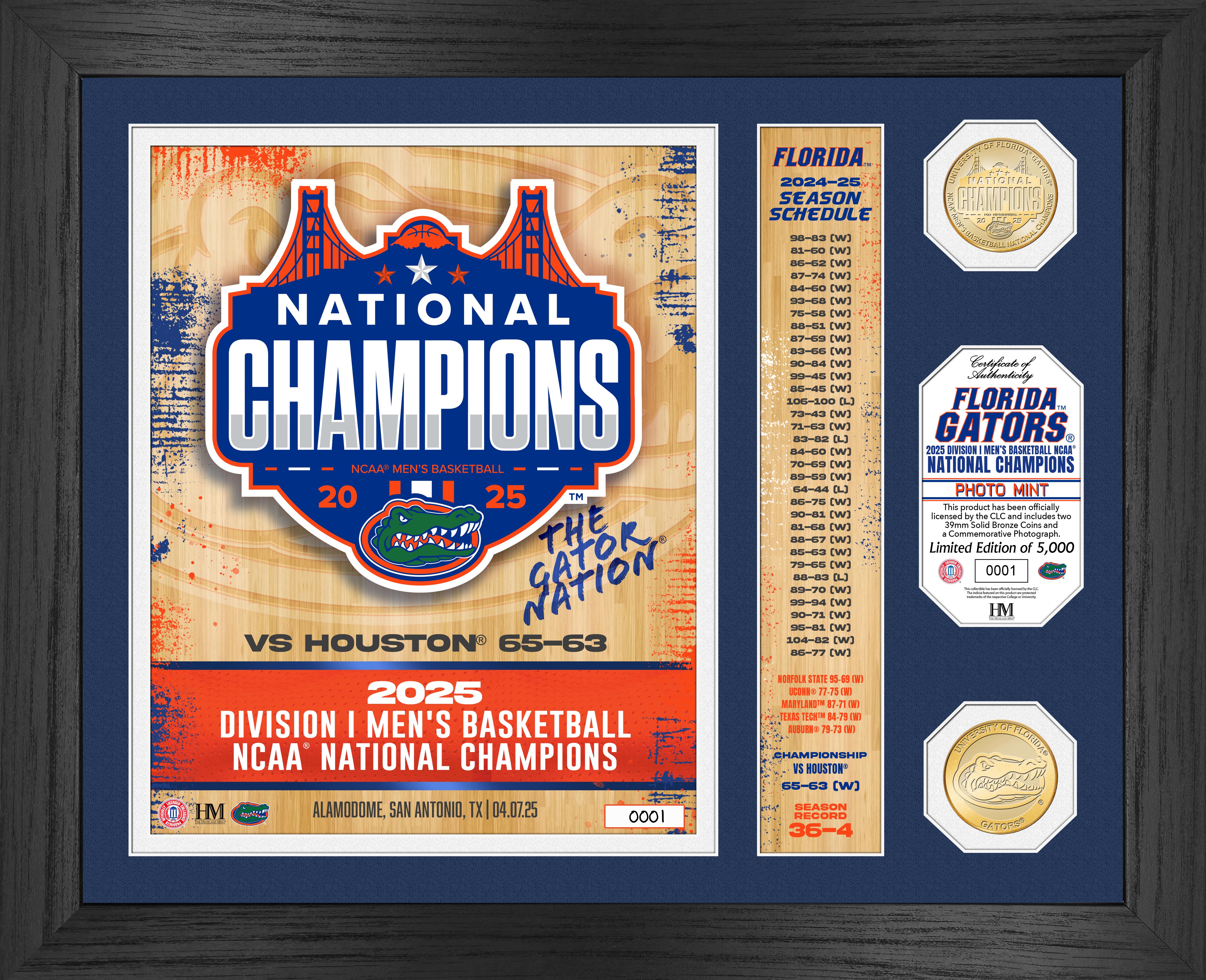 University of Florida 2025 Men's Basketball NCAA National Champions Banner Bronze Coin Photo Mint