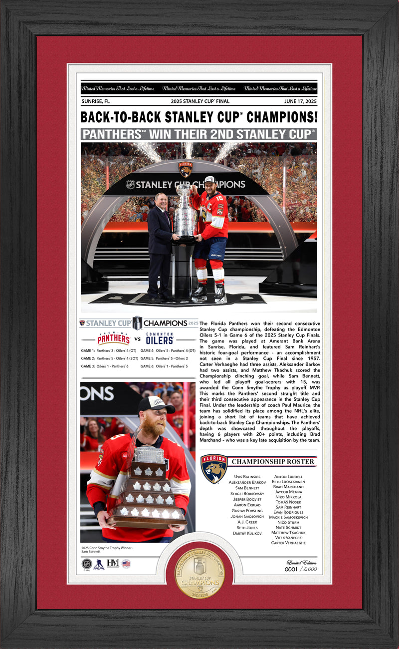 Florida Panthers 2025 Stanley Cup Champions Front Page News Cover Bronze Coin Photo Mint