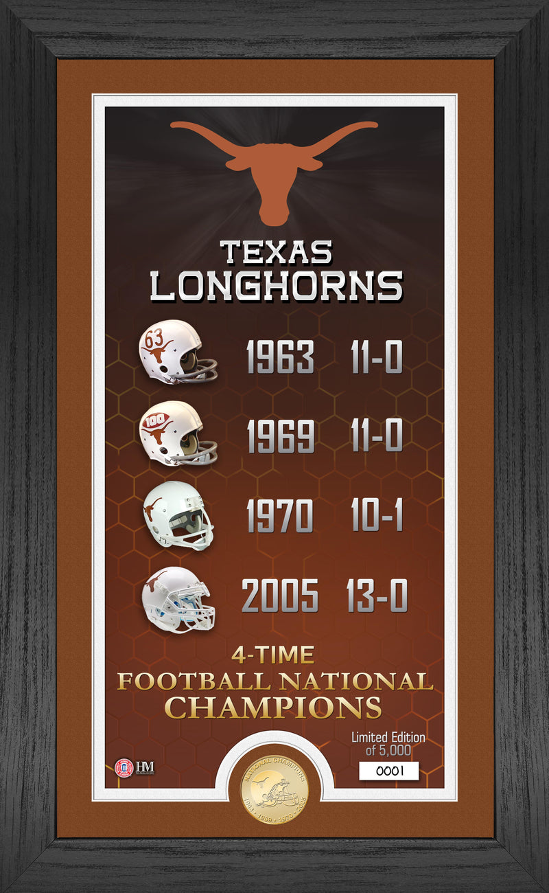 University of Texas Longhorns 4x Football National Champions Legacy Bronze Coin Photo Mint