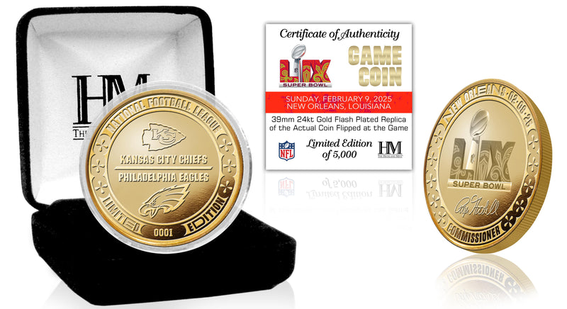 Super Bowl LIX Chiefs vs Eagles Gold Mint Flip Coin - Coins