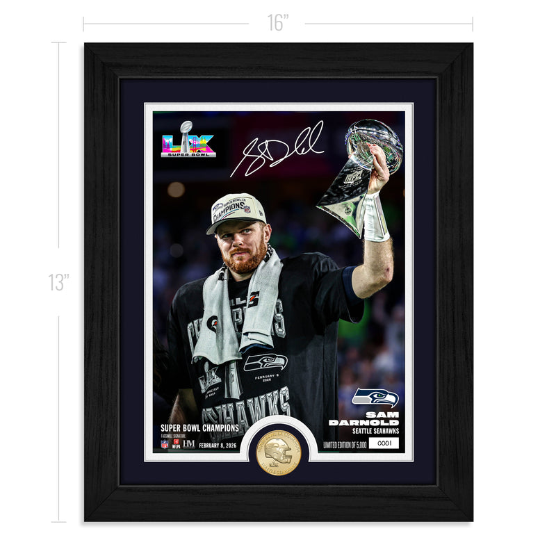 Sam Darnold Super Bowl LX Lombardi Trophy Bronze Coin Photo Mint
