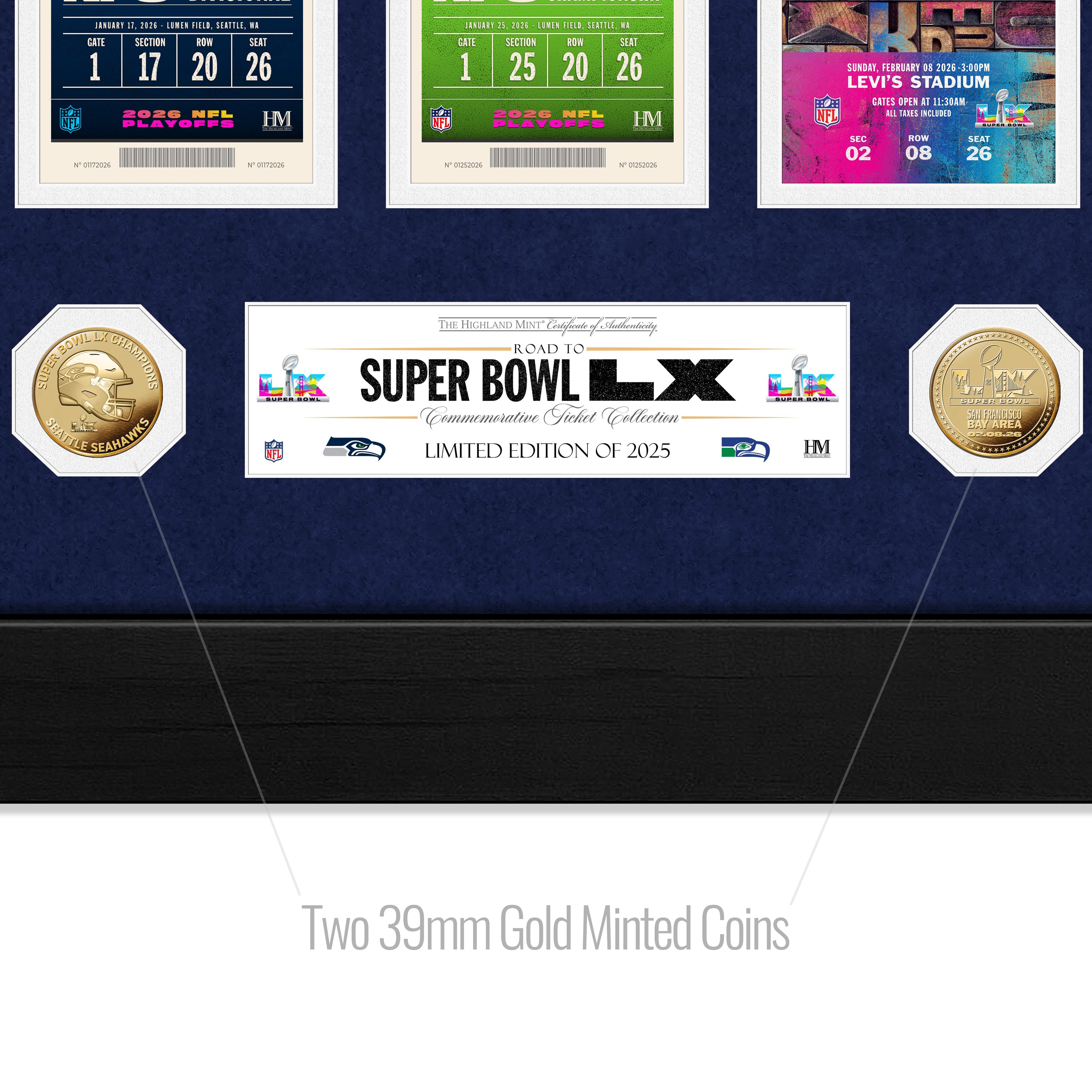 Seattle Seahawks Deluxe Road To The Super Bowl Ticket Gold Coin Photo Mint