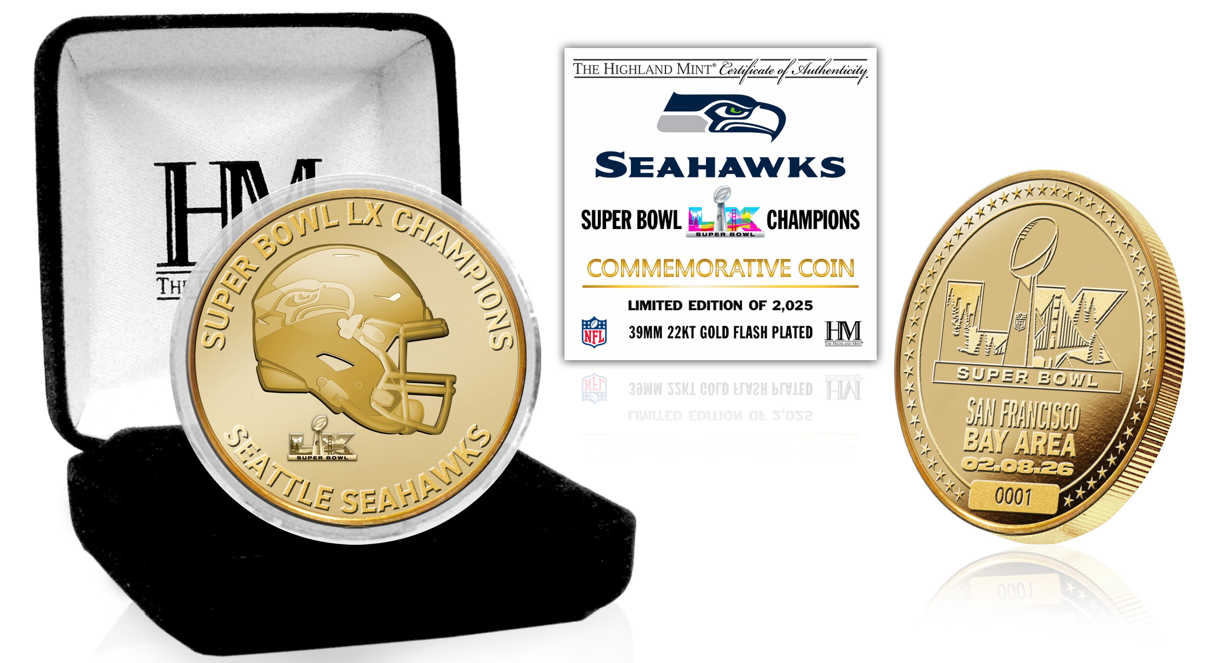 Seattle Seahawks Super Bowl LX Champions Gold Plated Coin