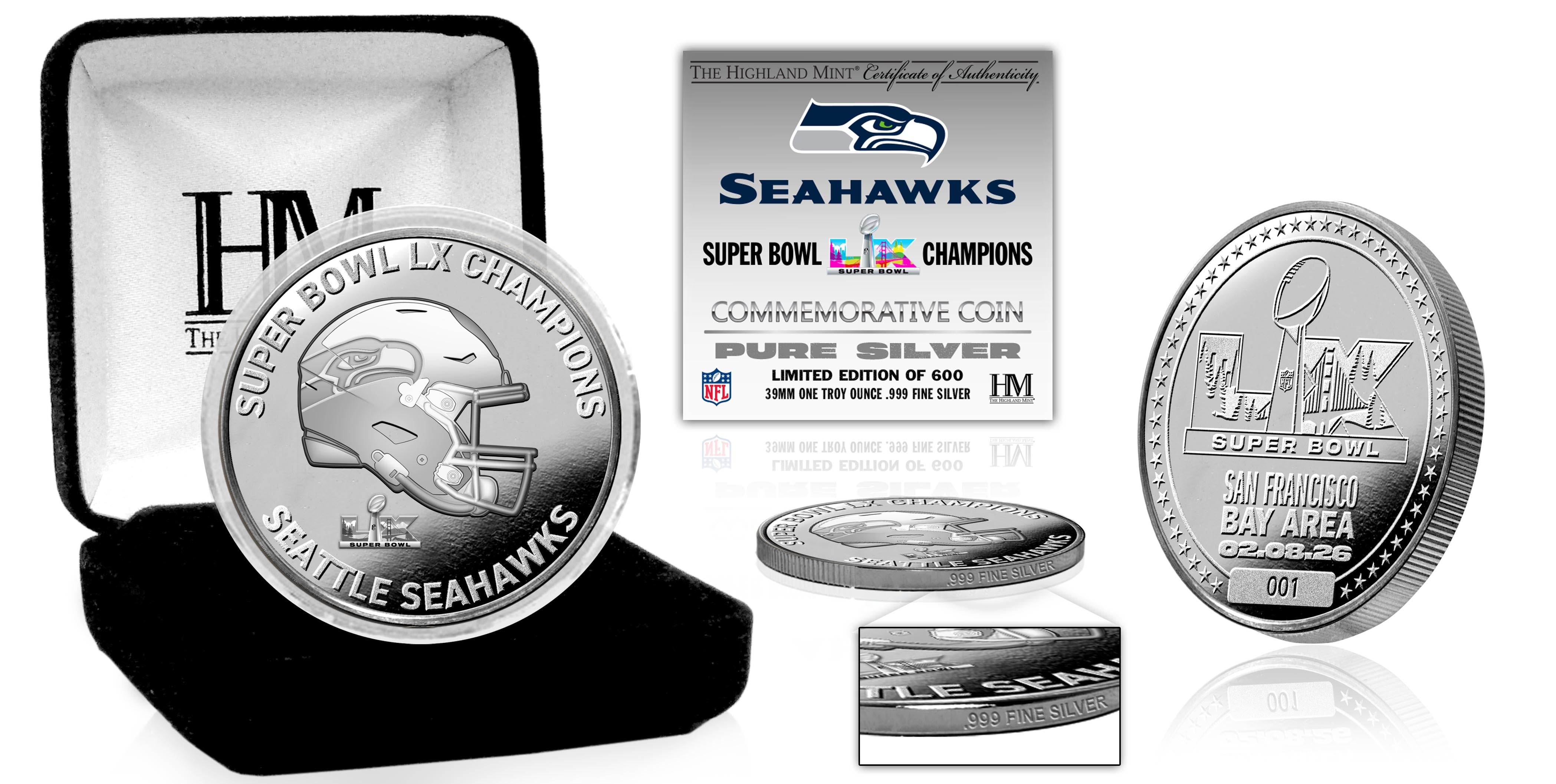 Seattle Seahawks Super Bowl LX Champions 1oz .999 Silver Coin