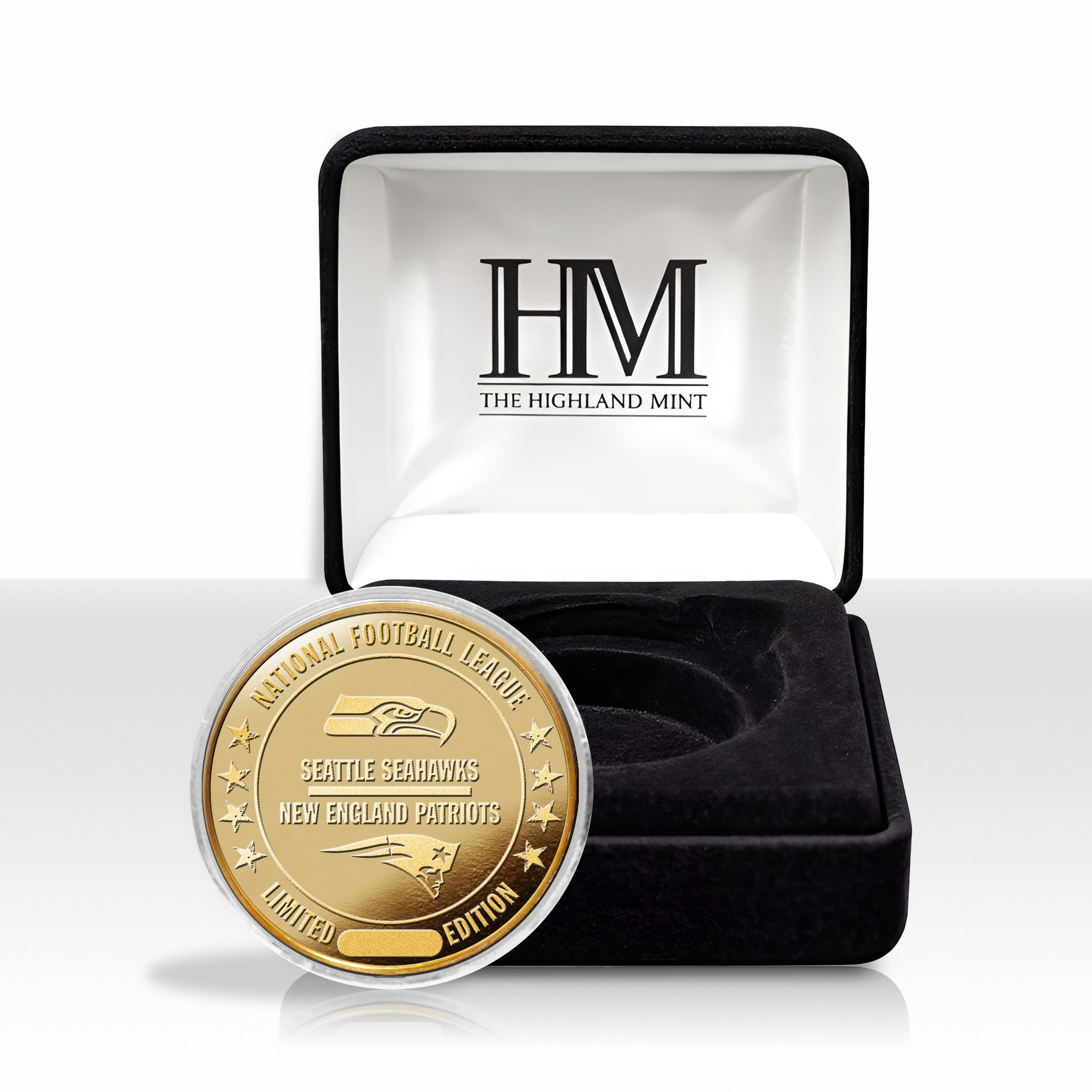 New England Patriots vs. Seattle Seahawks Super Bowl LX Gold Plated Game Coin