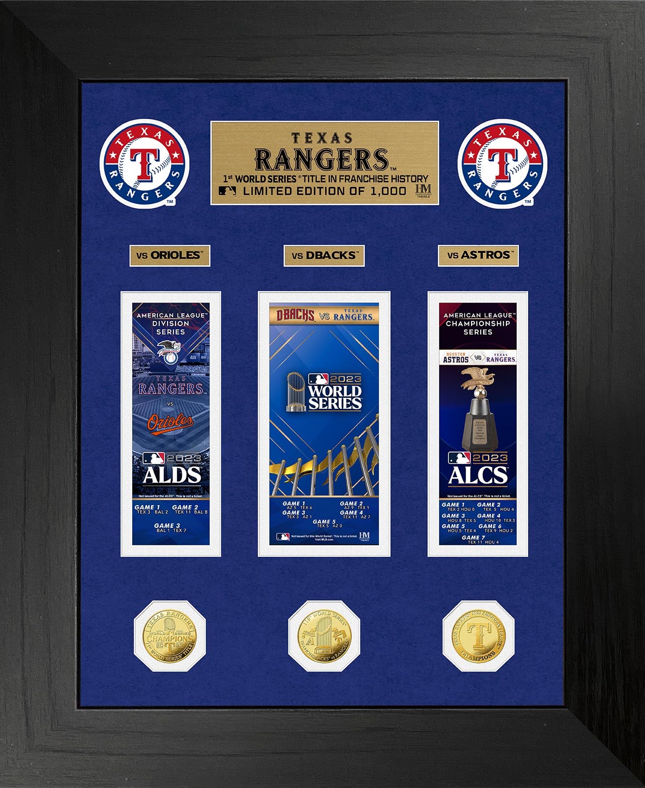 Texas Rangers Deluxe 2023 Road to the World Series Championship Commemorative Tickets Gold Coin Photo Mint