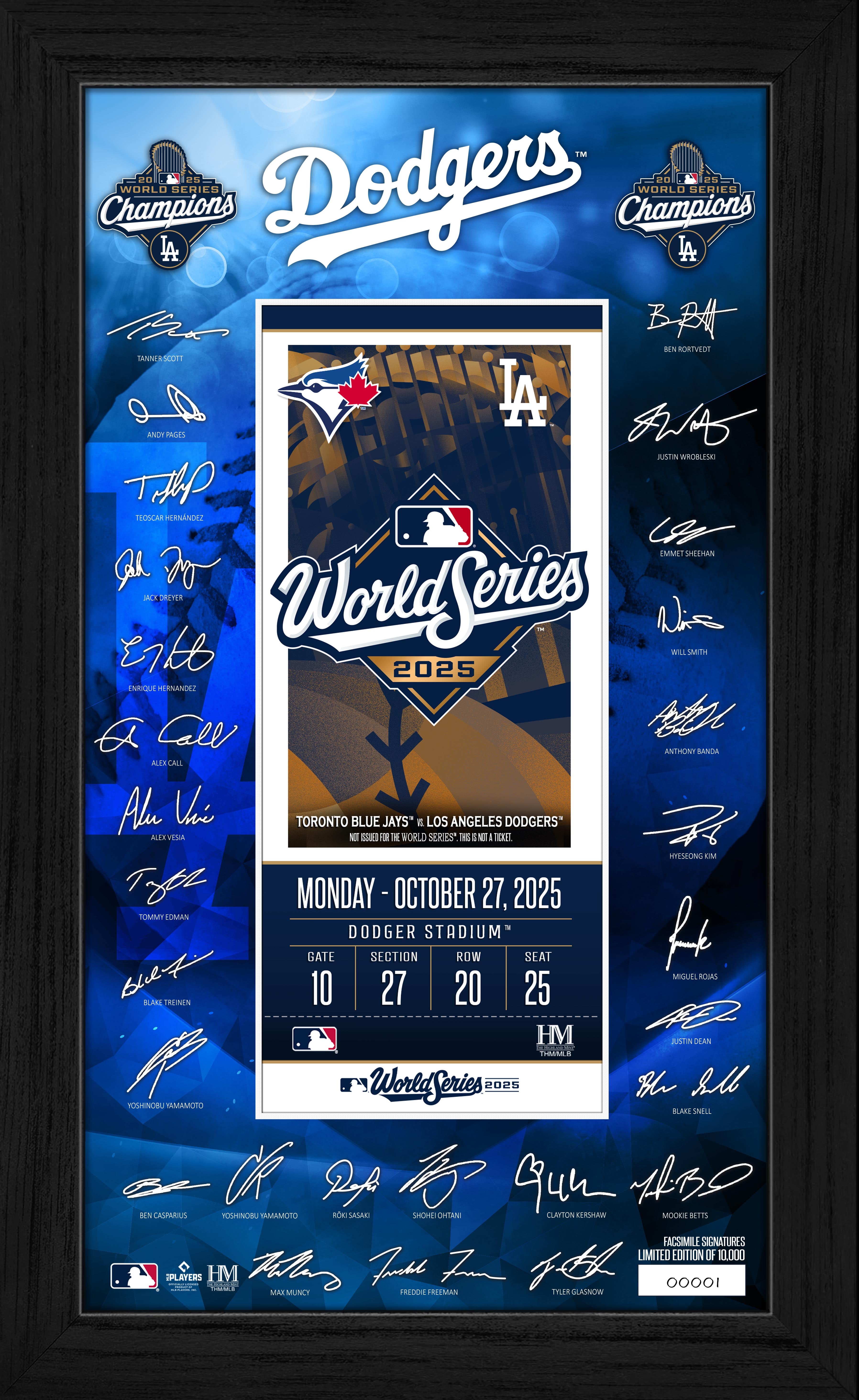 Los Angeles Dodgers 2025 World Series Champions Signature Ticket Frame