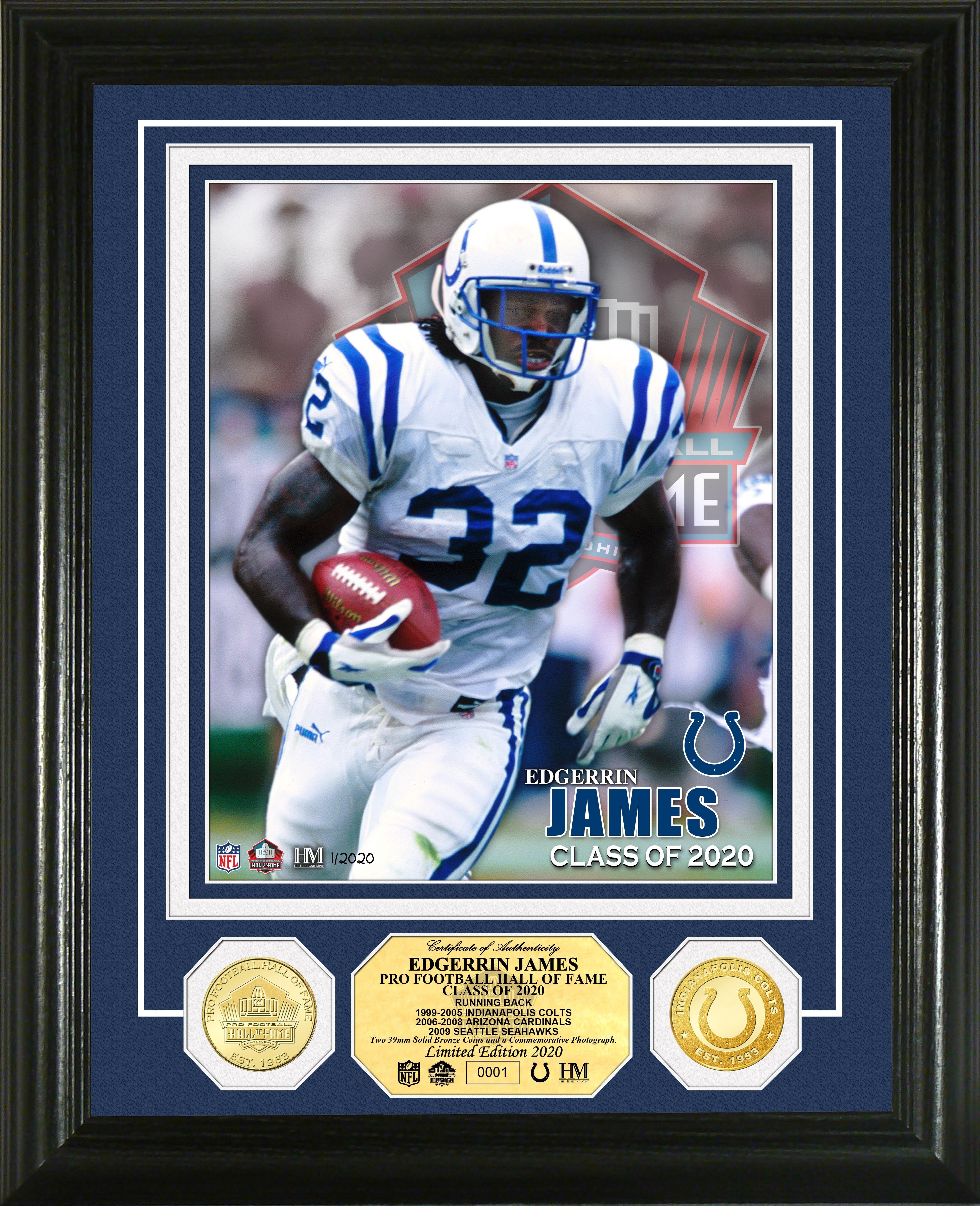 Edgerrin James 2020 Hall of Fame Bronze Coin Photo Mint