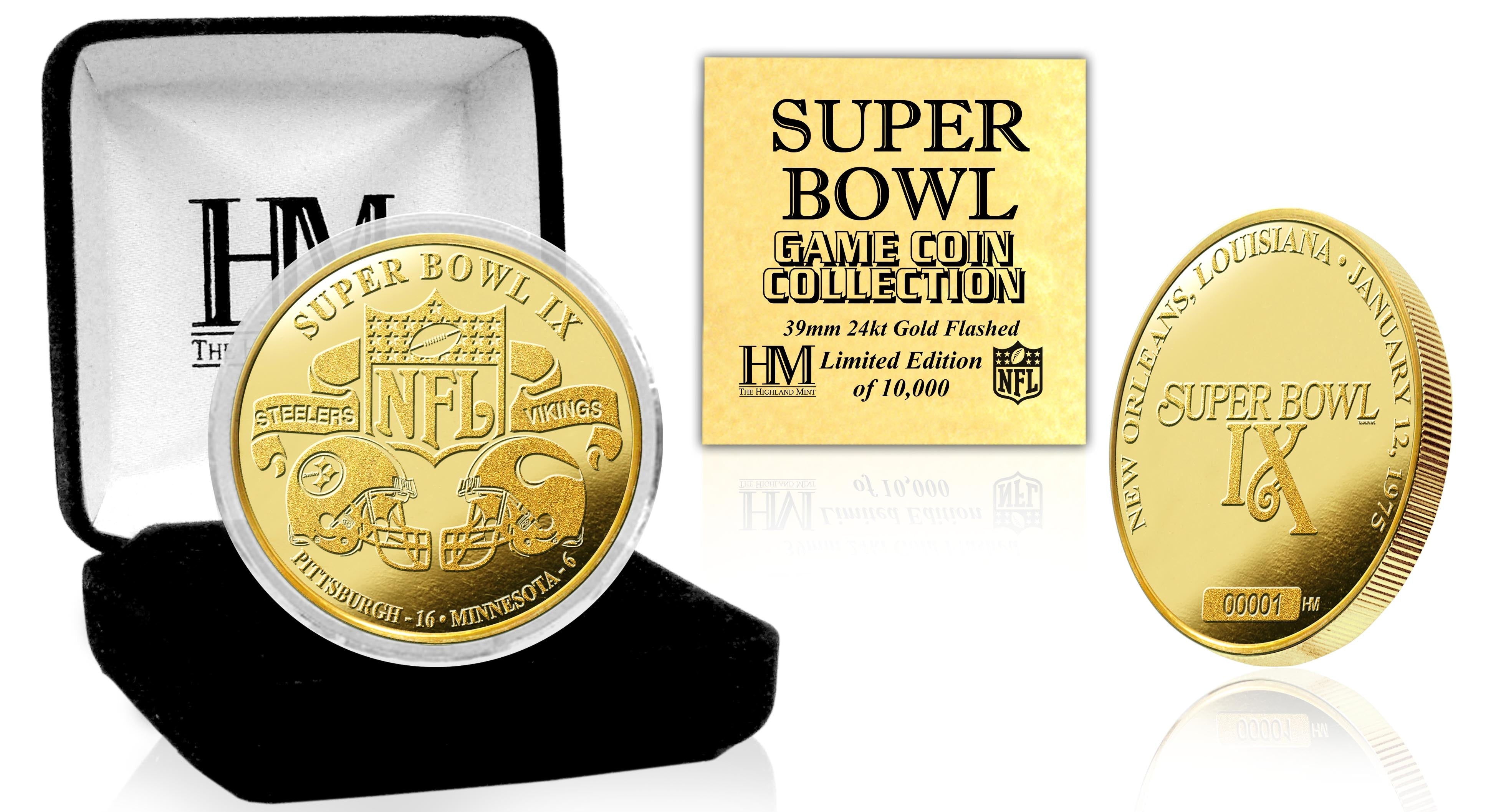 Super Bowl IX 24kt Gold Flip Coin