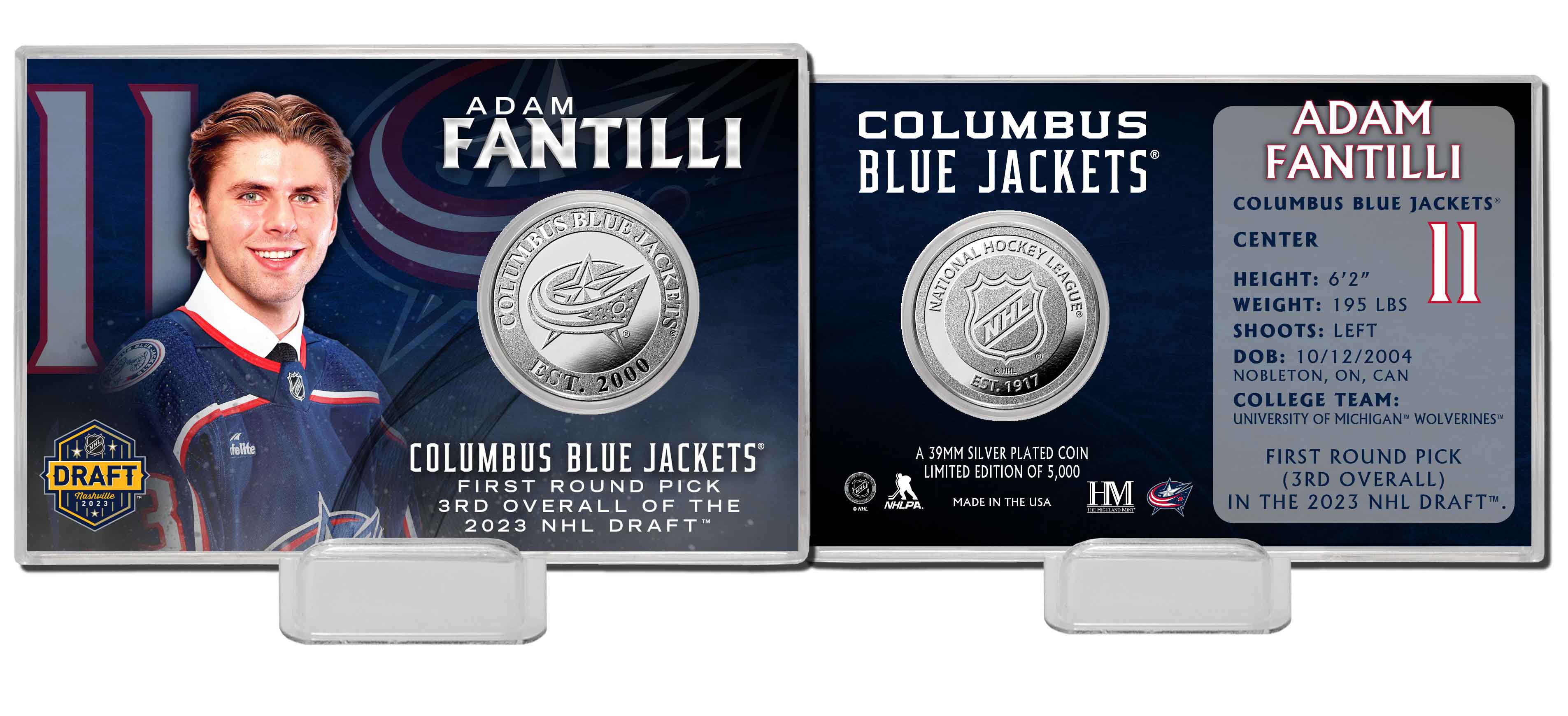 Adam Fantilli 2023 NHL Draft Silver Coin Acrylic Holder