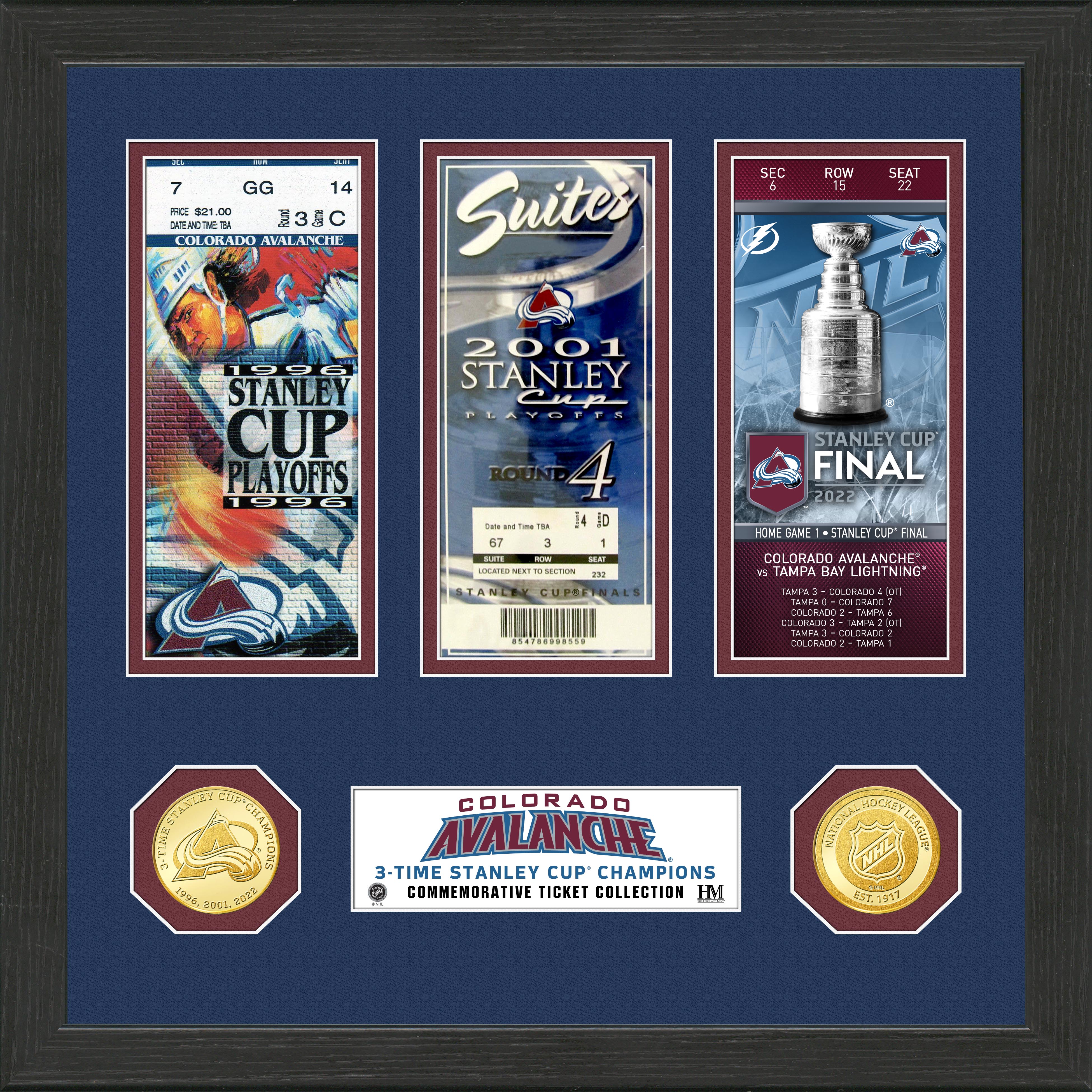 Colorado Avalanche 3x Stanley Cup Champions Ticket Collection