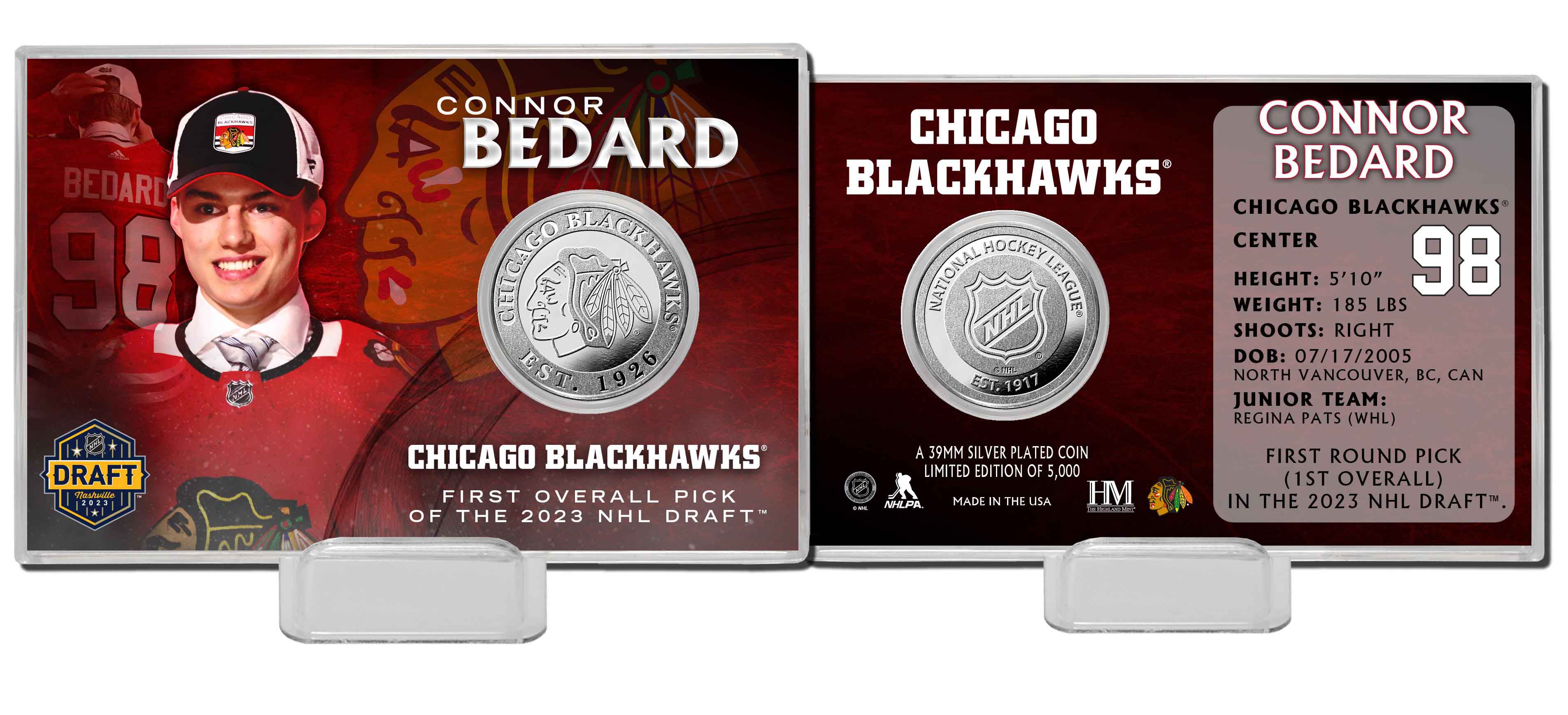 Connor Bedard First Overall Pick of 2023 NHL Draft Silver Coin Acrylic Holder