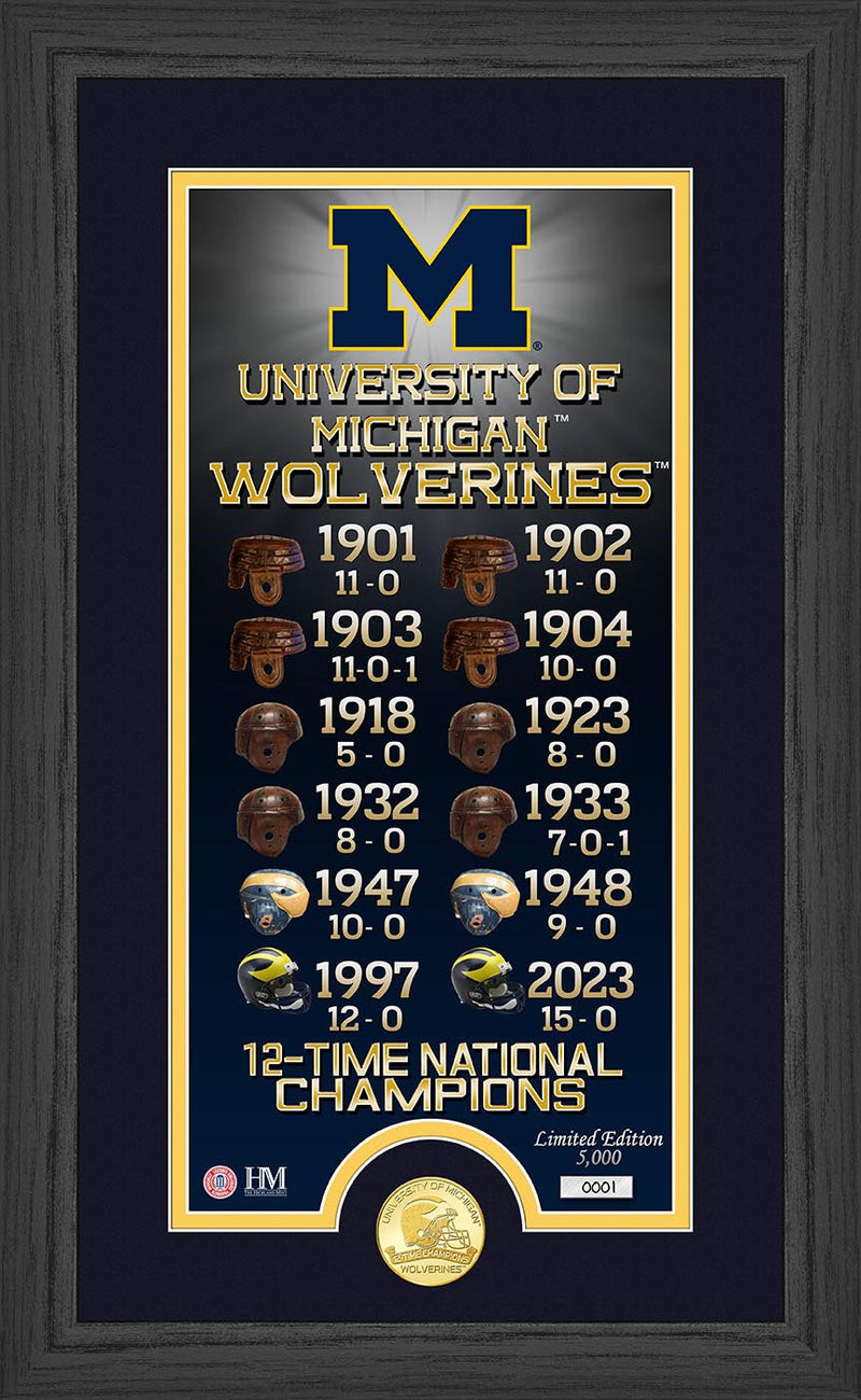 Michigan Wolverines 12-Time National Champs Legacy Bronze Coin Photo Mint