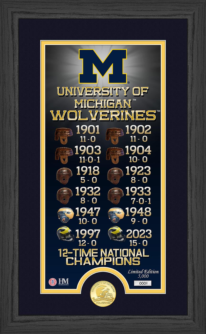 Michigan Wolverines 12-Time National Champs Legacy Bronze Coin Photo Mint