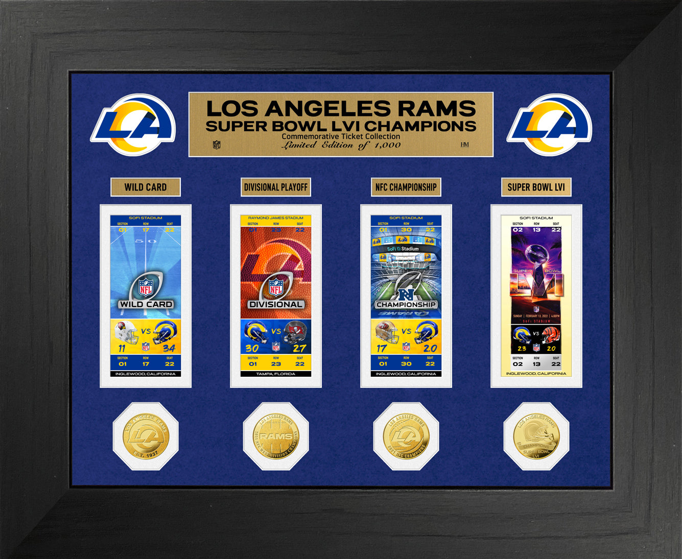 Los Angeles Rams Road to Super Bowl 56 Championship Deluxe Gold Coin & Ticket Collection