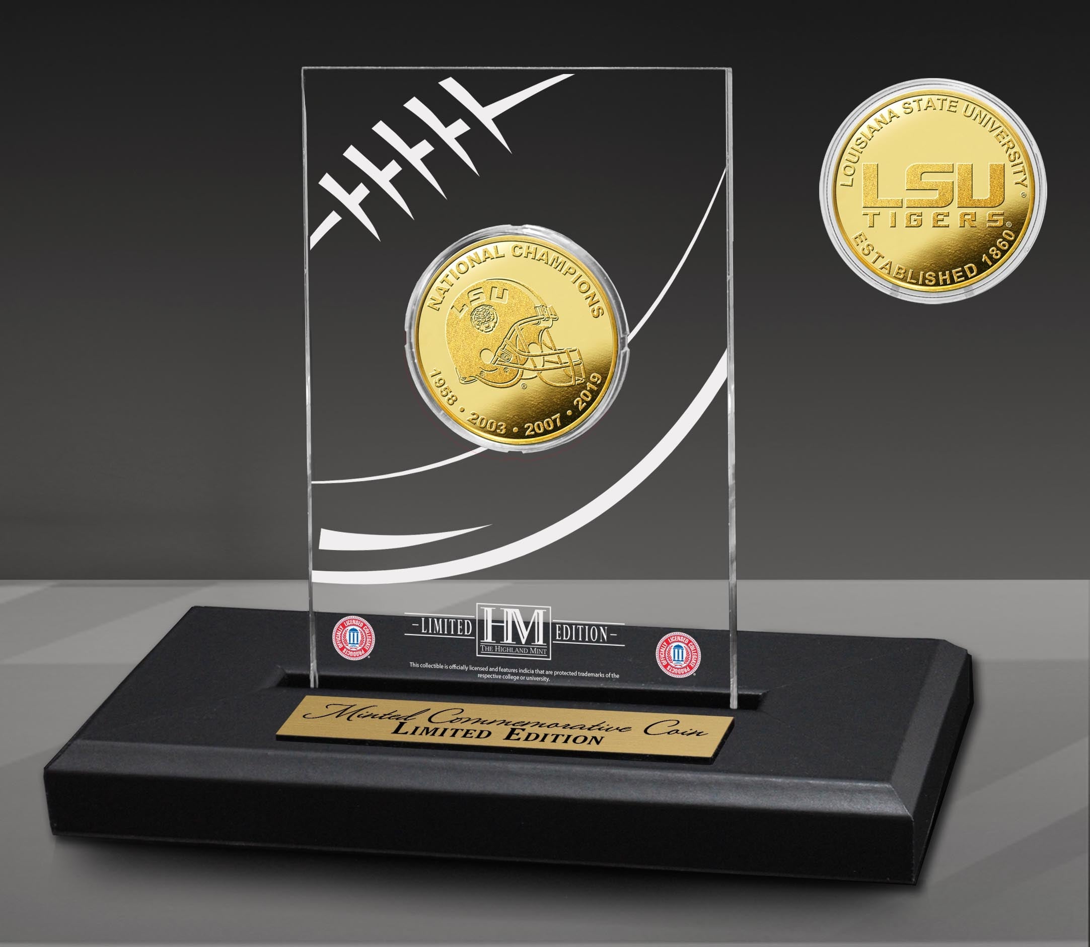 Louisiana State University Tigers 4-Time National Champions Gold Coin in Acrylic Display