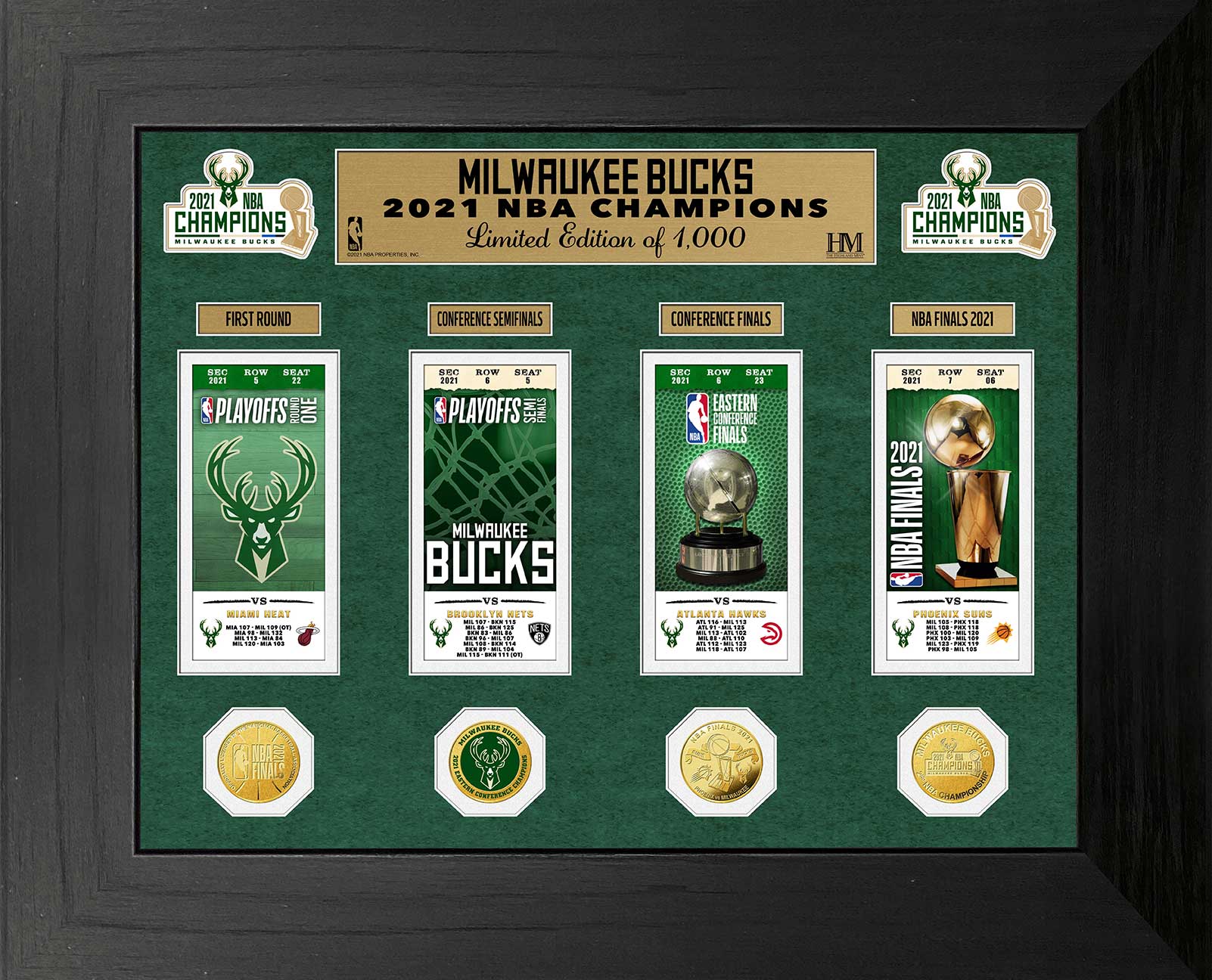 Milwaukee Bucks 2021 NBA Finals Champions Deluxe Gold Coin Ticket Co