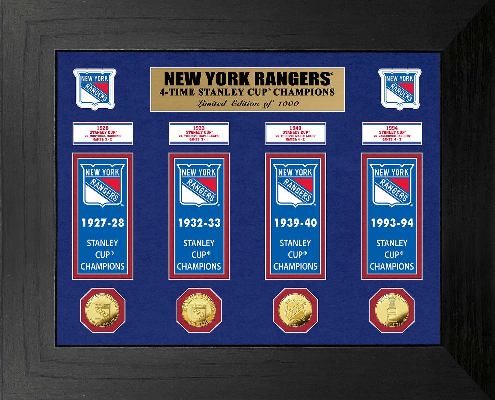 New York Rangers 4-Time Stanley Cup Champions Deluxe Gold Coin & Banner Collection