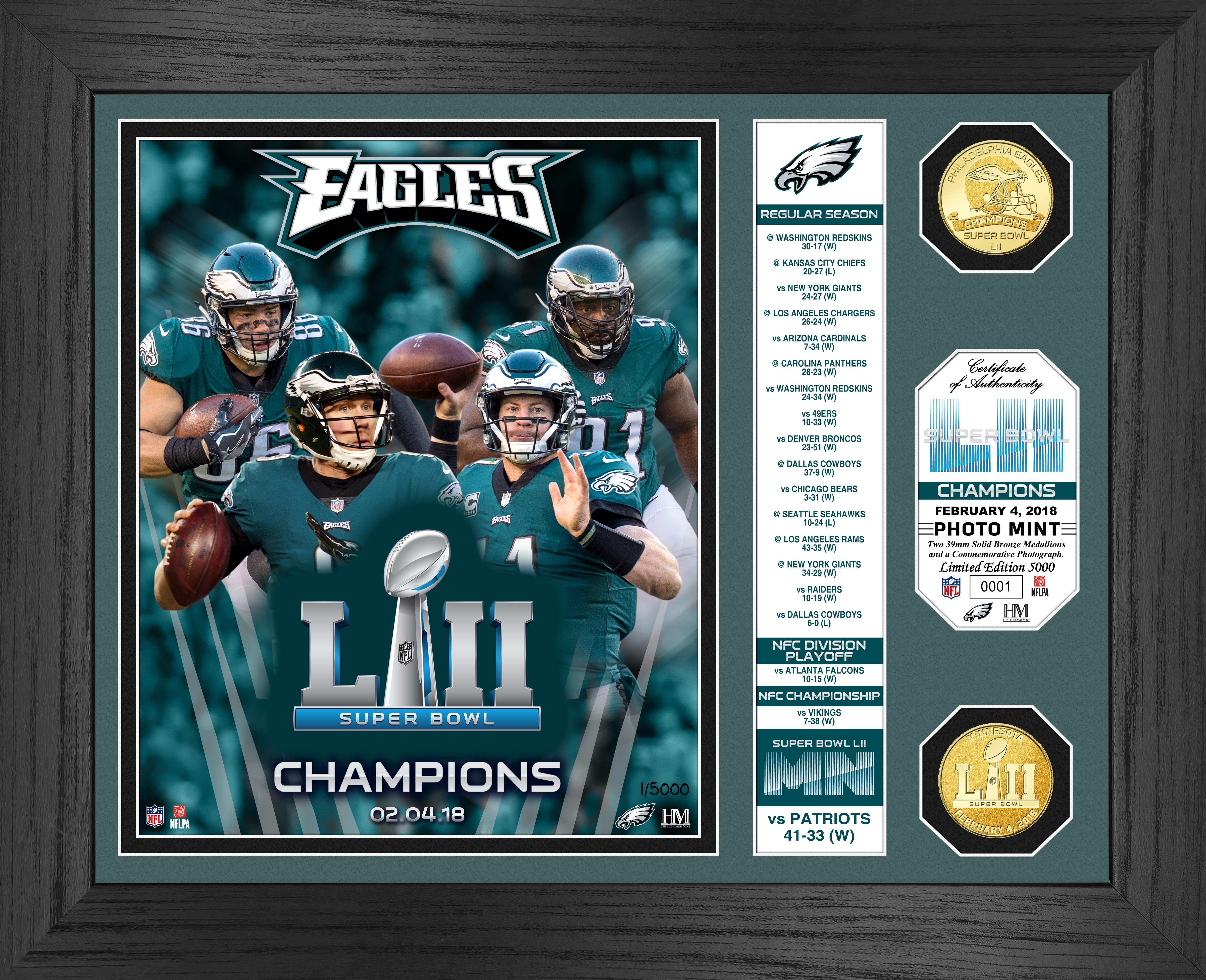 Philadelphia Eagles Super Bowl 52 Champions Banner Bronze Coin Photo Mint