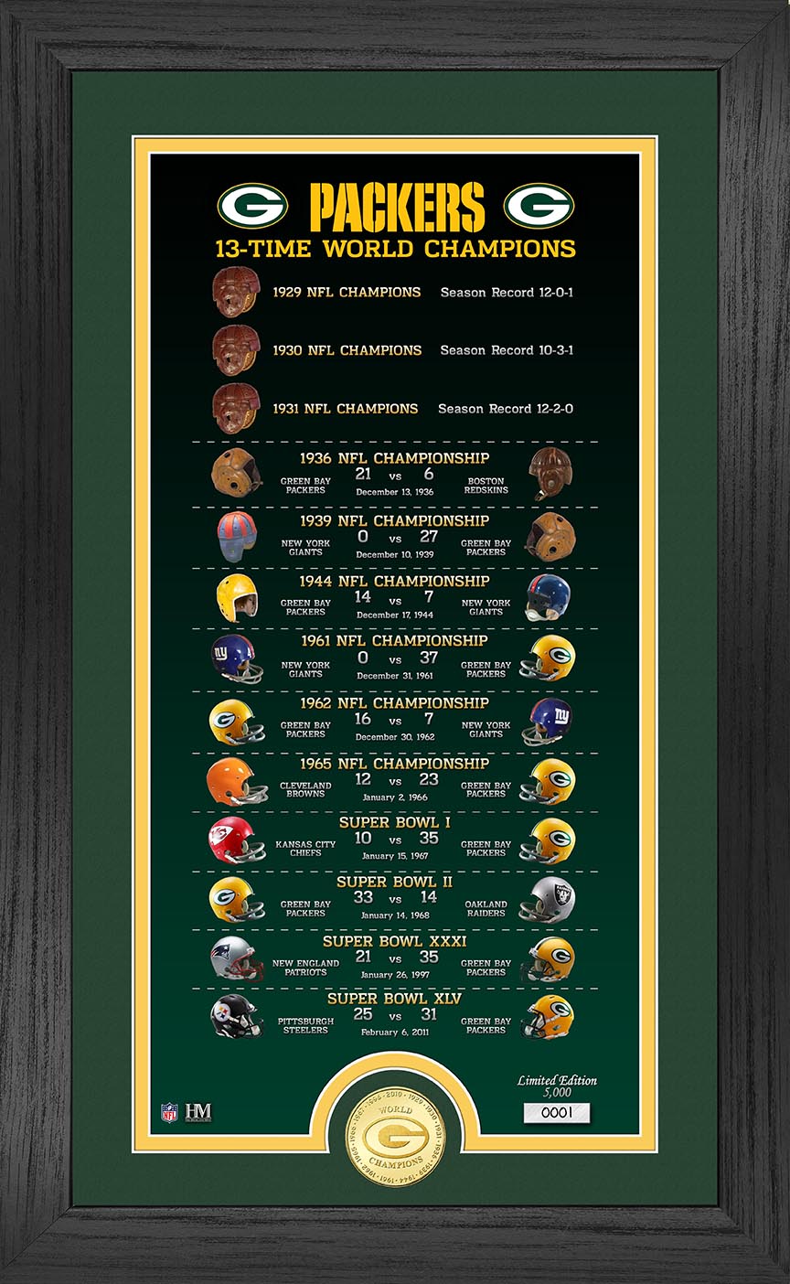 Green Bay Packers 13-Time World Champions Legacy Bronze Coin Photo Min