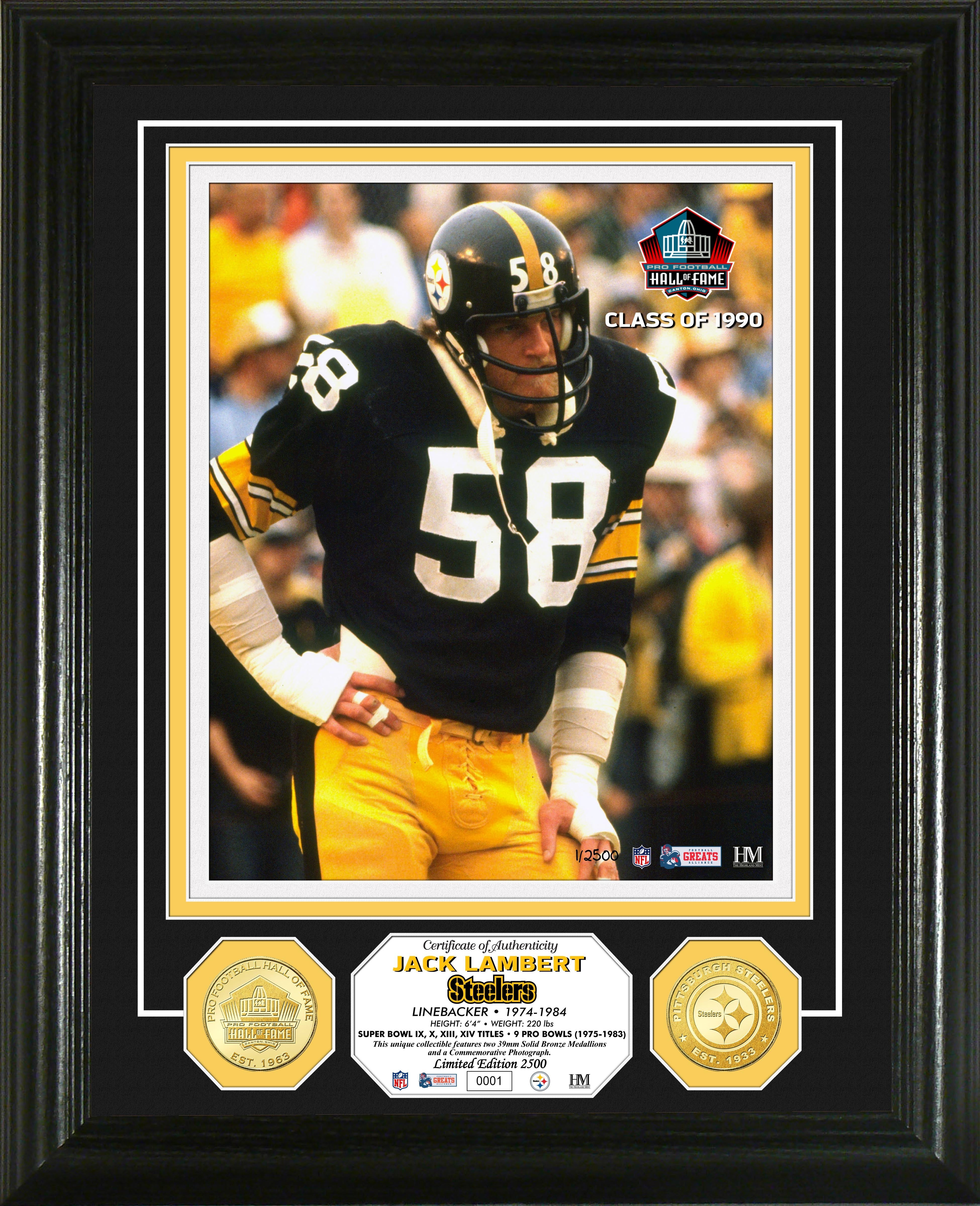 Jack Lambert Pro Football Hall of Fame Bronze Coin Photo Mint